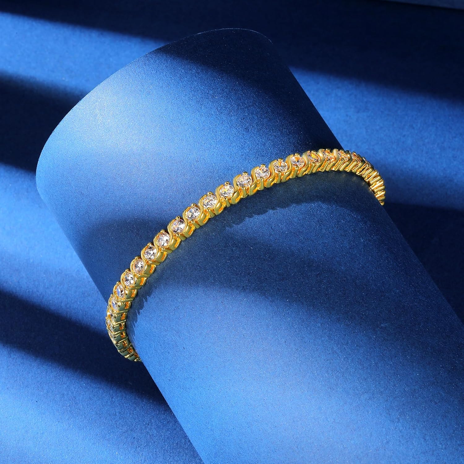 Gemsme 3.0mm S Shape Tennis Bracelet for Women, 18K White/Yellow Gold Plated Round Cubic Zirconia Link Bracelet - Image 3