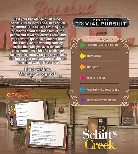 Miniatura 3 de USAOPOLY Trivial Pursuit Schitt's Creek Edition  Preguntas de juego de preguntas de Schitt's Creek  600 preguntas y muere en contenedor de viaje