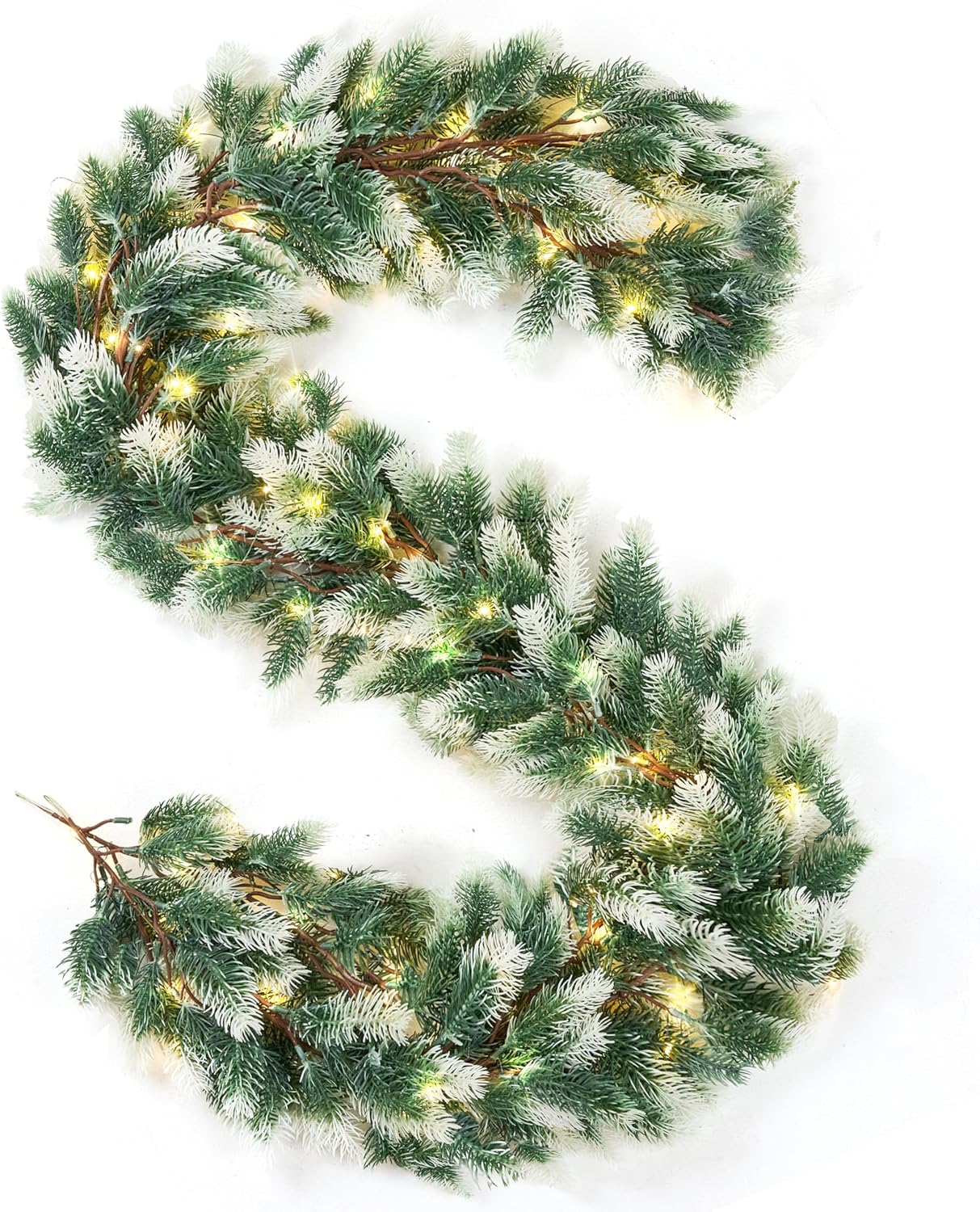 JOIEDOMI 6ft Christmas Garland with Lights, Pine Garland for Mantle, Xmas Decorations Clearance Tree Decor Cedar Garland Battery Operated Prelit Realistic Wreath for Table, Fireplace Indoor Outdoor White