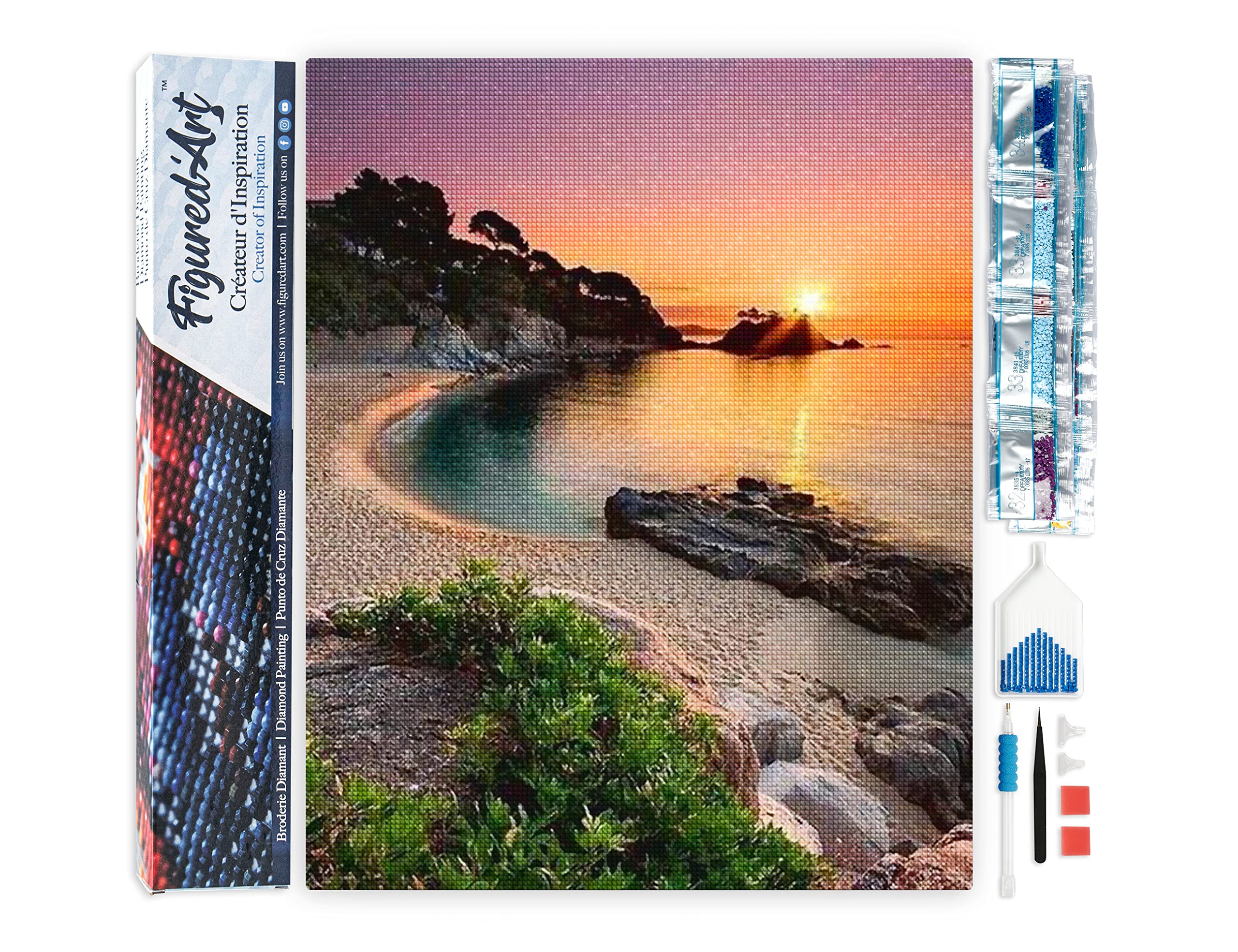 Diamond Painting Kit completo - Cuadro 40x50cm de Pintura de Diamante - Lienzo entero enrollado con diamantes de imitación cuadrados - La calma y Sunset Beach - 5D DIY Manualidades Adultos