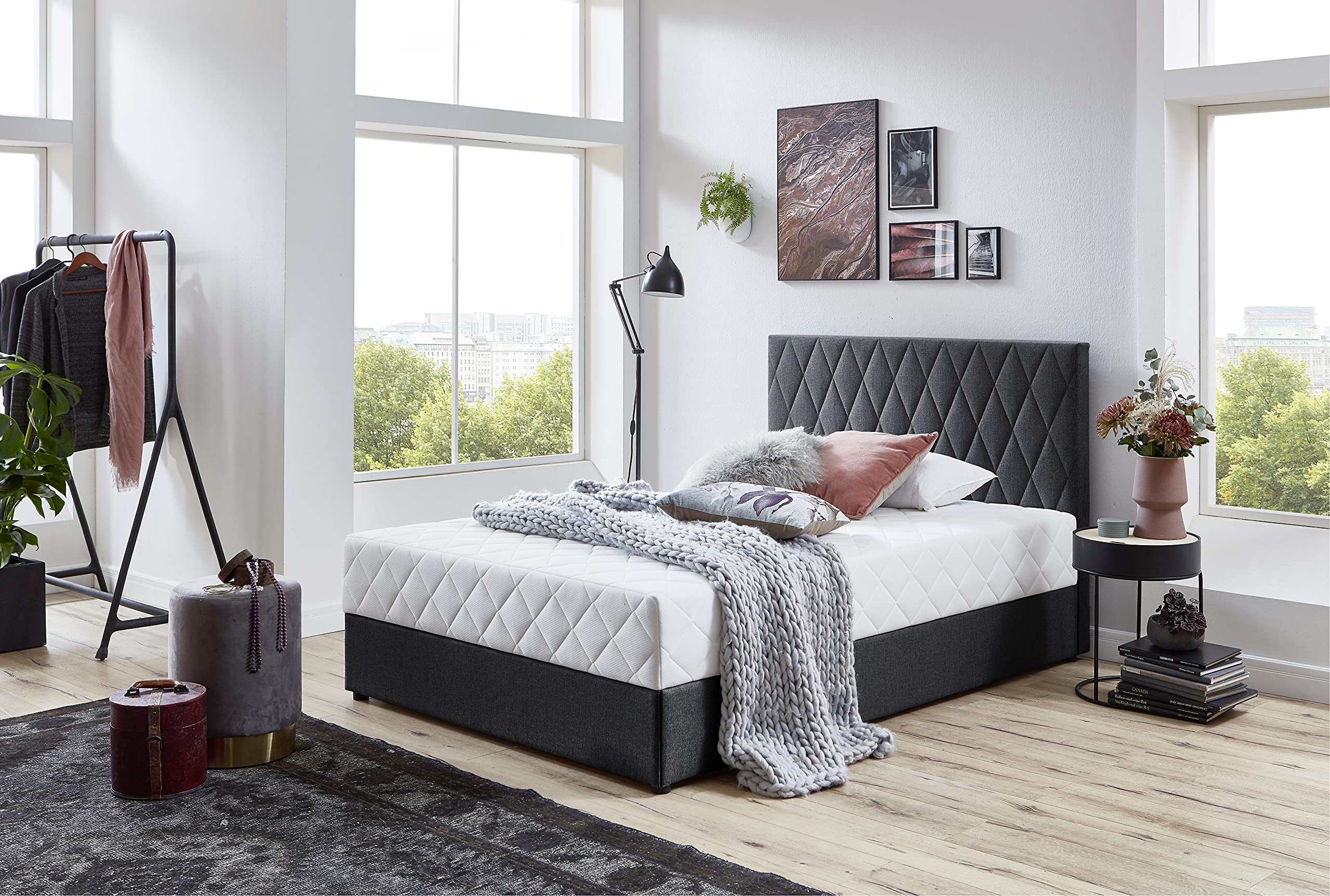 Atlantic Home Collection Benita Lit Coffre, avec Matelas à Ressorts Ensachés, Anthracite, 120 x 200 cm