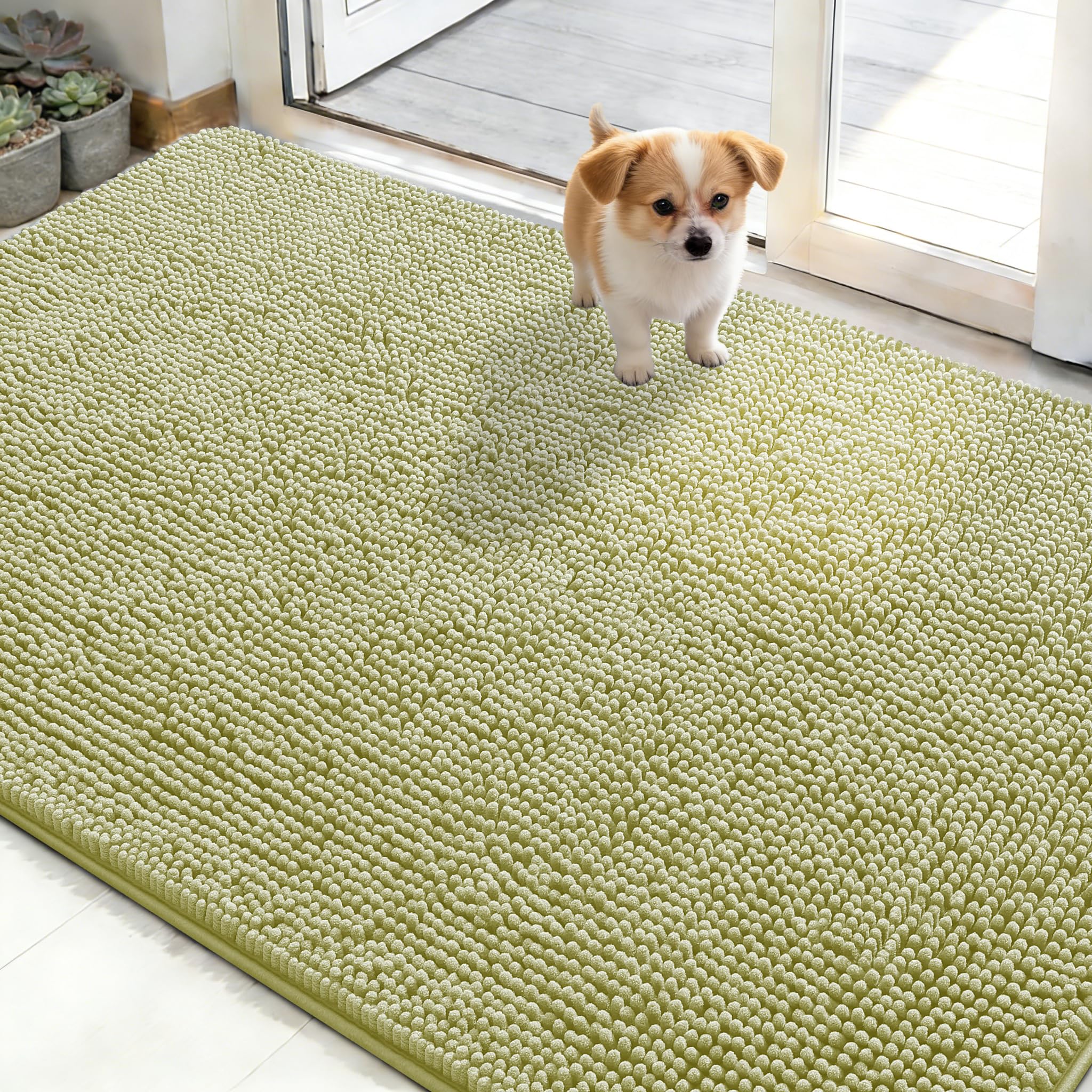 OLANLY Dog Door Mat for Muddy Paws 50x30, Super Absorbent Chenille Mud Mat