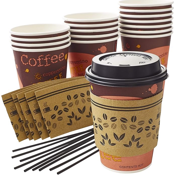 Buy Leakfree Decorative 12 Oz Disposable Coffee Cup 50Pk Set With