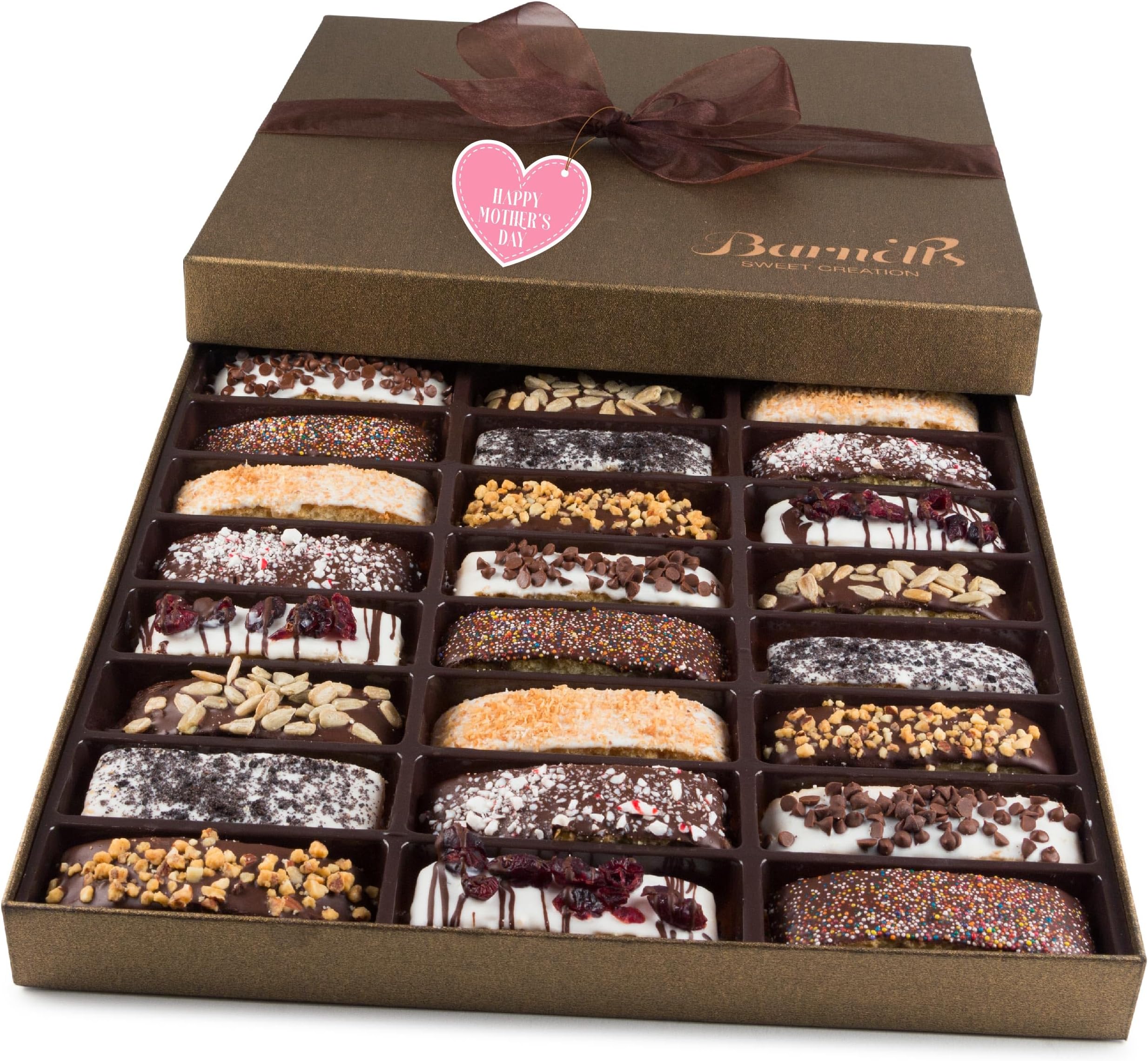 Barnetts Mothers Day Chocolate 24 Biscotti Gift Baskets, Gourmet Cookie Gifts Box for Him and Her Food Baskets Delivery, Candy Basket Ideas for Mother, Mom, Grandmother, Grandma, Wife, Sister