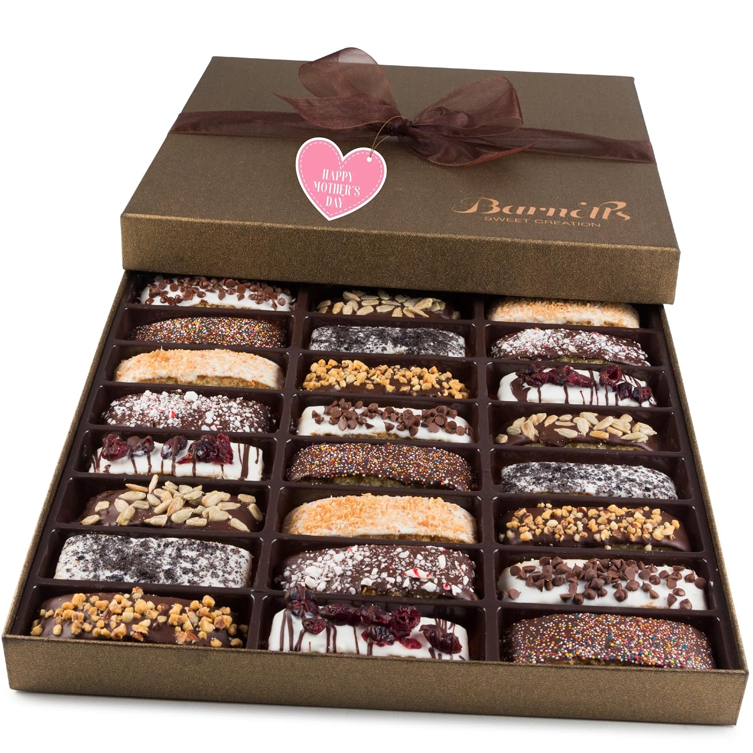 Barnetts Mothers Day Chocolate 24 Biscotti Gift Baskets, Gourmet Cookie Gifts Box for Him and Her Food Baskets Delivery, Candy Basket Ideas for Mother, Mom, Grandmother, Grandma, Wife, Sister, Daughter, Women