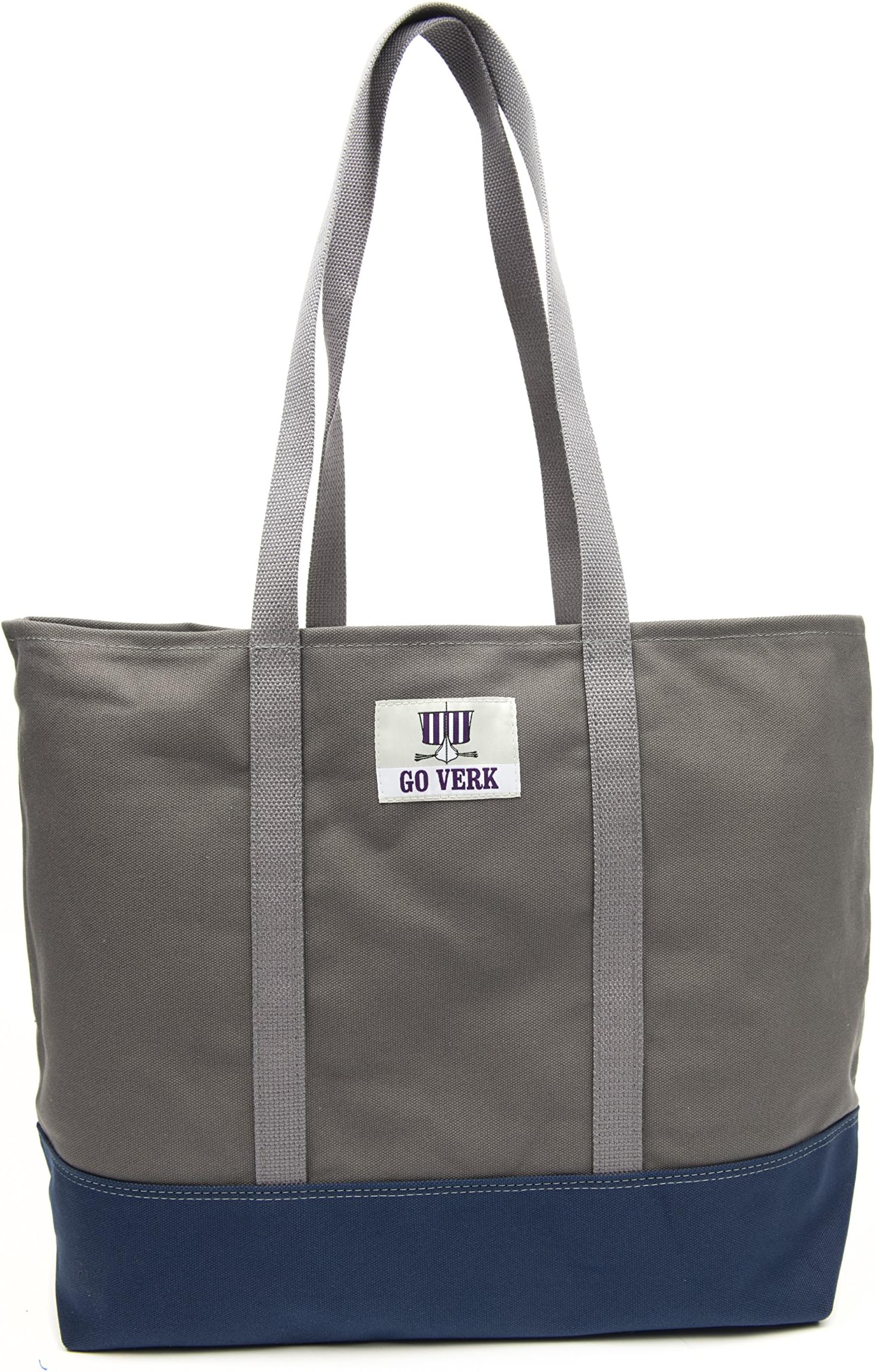 Travel Office Open Tote Bag Heavy Cotton Canvas Go Verk (Large, Charcoal Grey/Navy Blue/Grey)