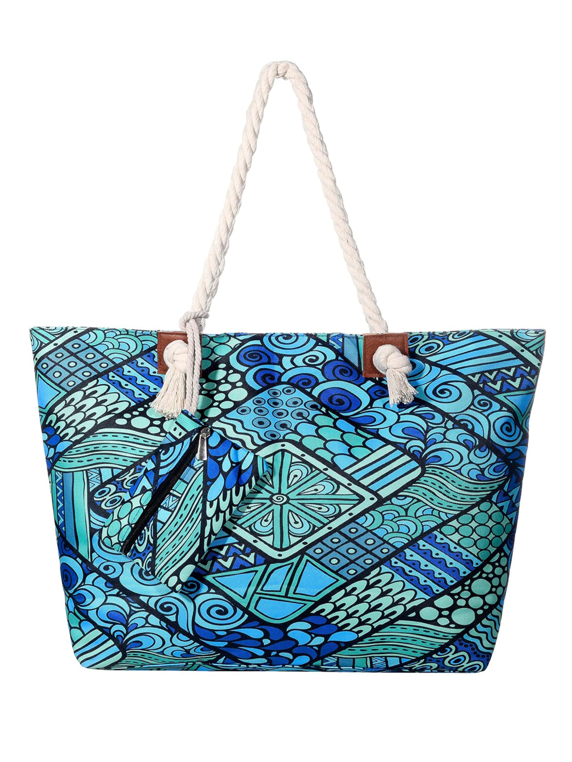 DonDon Strandtasche mit Reißverschluss, Große Strandtasche XXL, Shopper Tasche Damen - Praktische Beach bag Umhängetasche Damen Badetasche für Strand und Meer