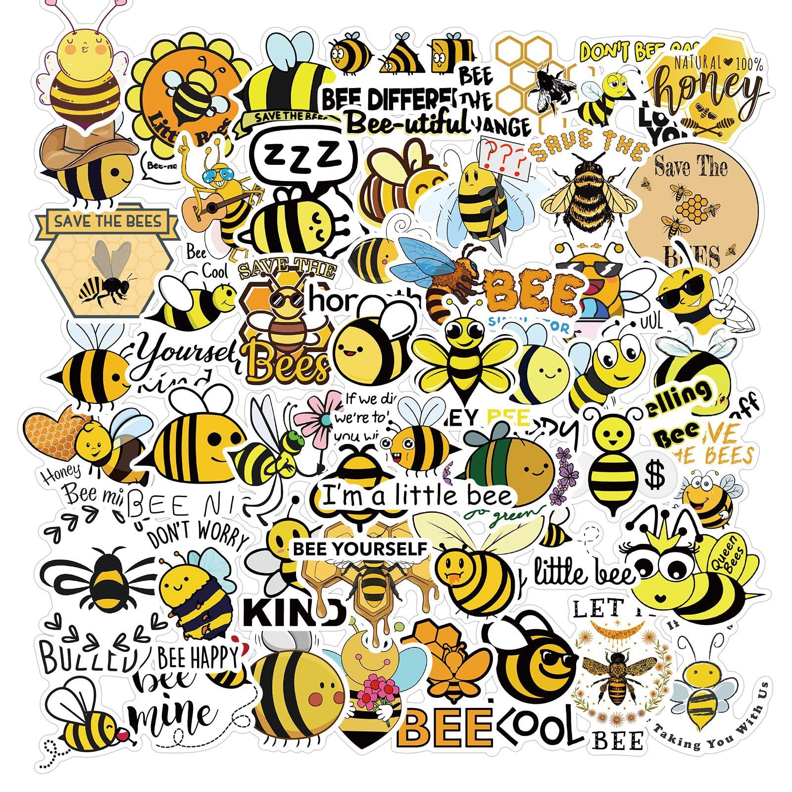 Cute Bee Inspirational Stickers, Funny Bees Animal Stickers, 50PCS Inspirational Be Yourself Aesthetic Stickers for Water Bottles Laptop for Kids