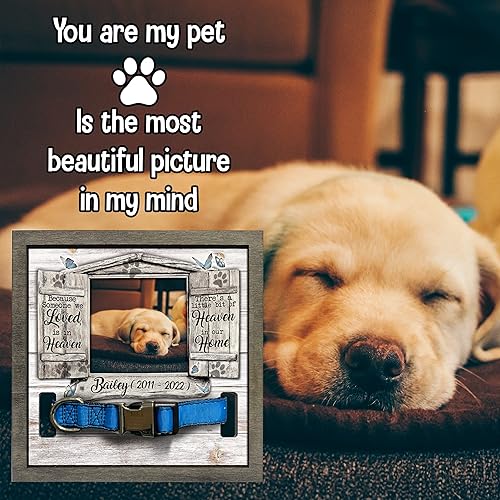 Miniatura 6 de Marco de madera personalizado con foto de perro con nombre para fotos, recuerdo de mascotas, con soporte para collar, regalo de recuerdo con cita