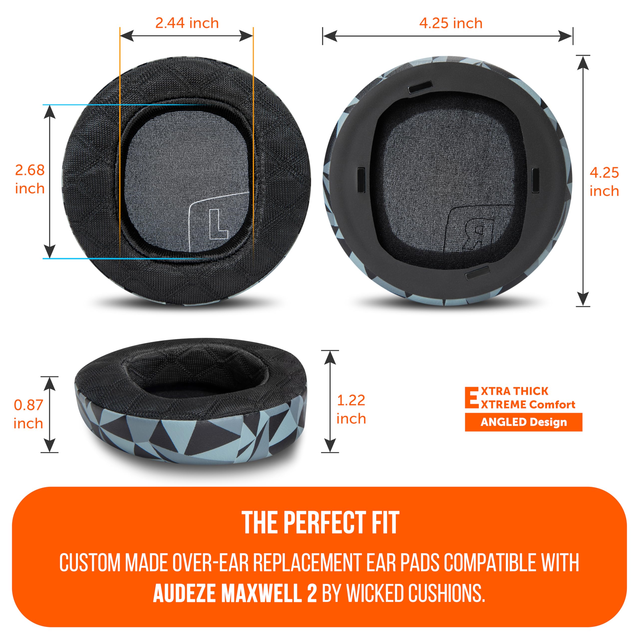 WC Mod Kit Maxwell 2 - Almohadillas de Gel refrescante + Diadema de Silicona Extra Ancha + Placas de Altavoz magnéticas Compatible con Audeze Maxwell 2 de Wicked Cushions | Geo Gris