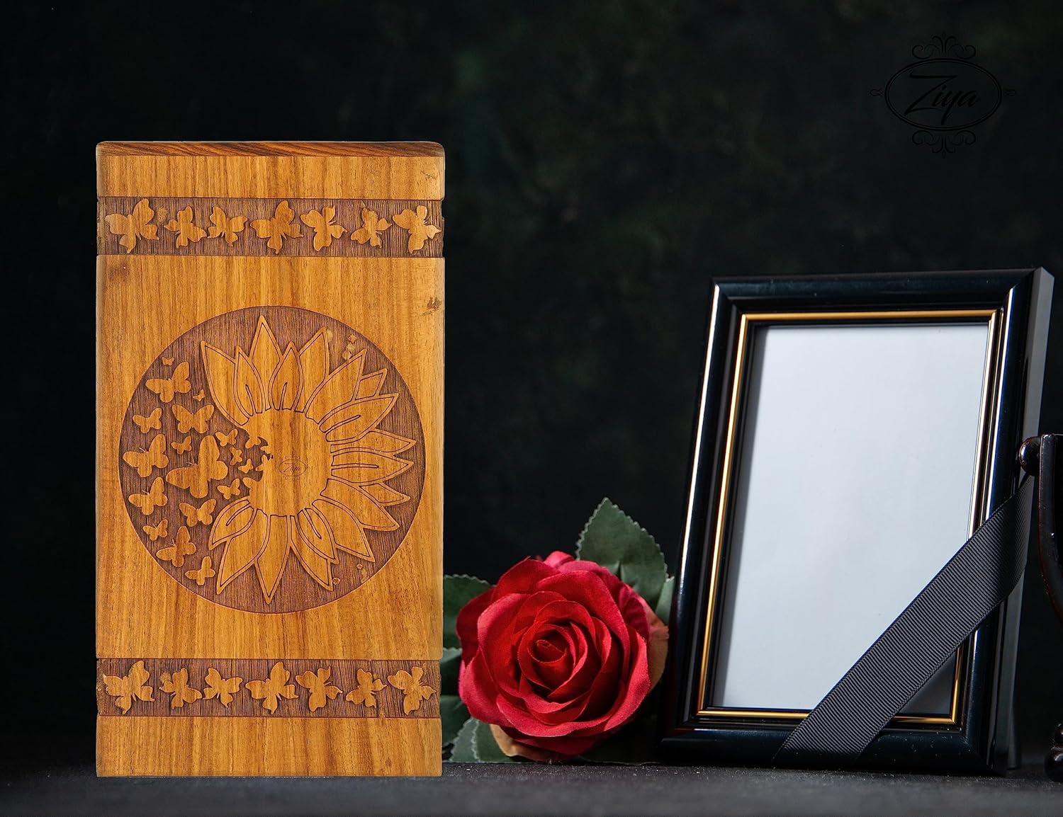 Butterfly Decorative Wood Urn for Human Ashes Female & Women Large Cremation Funeral Urns for Human Ashes up to 250 lbs with Velvet Bag