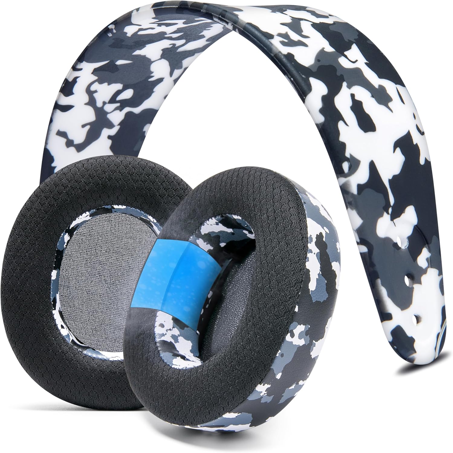 WC Earpad and Upgraded Silicone Headband Combo for Nova Pro Wireless Headphones | Cooling Gel Earpads & Matching Design Headband for Epic Gaming | Snow Camo
