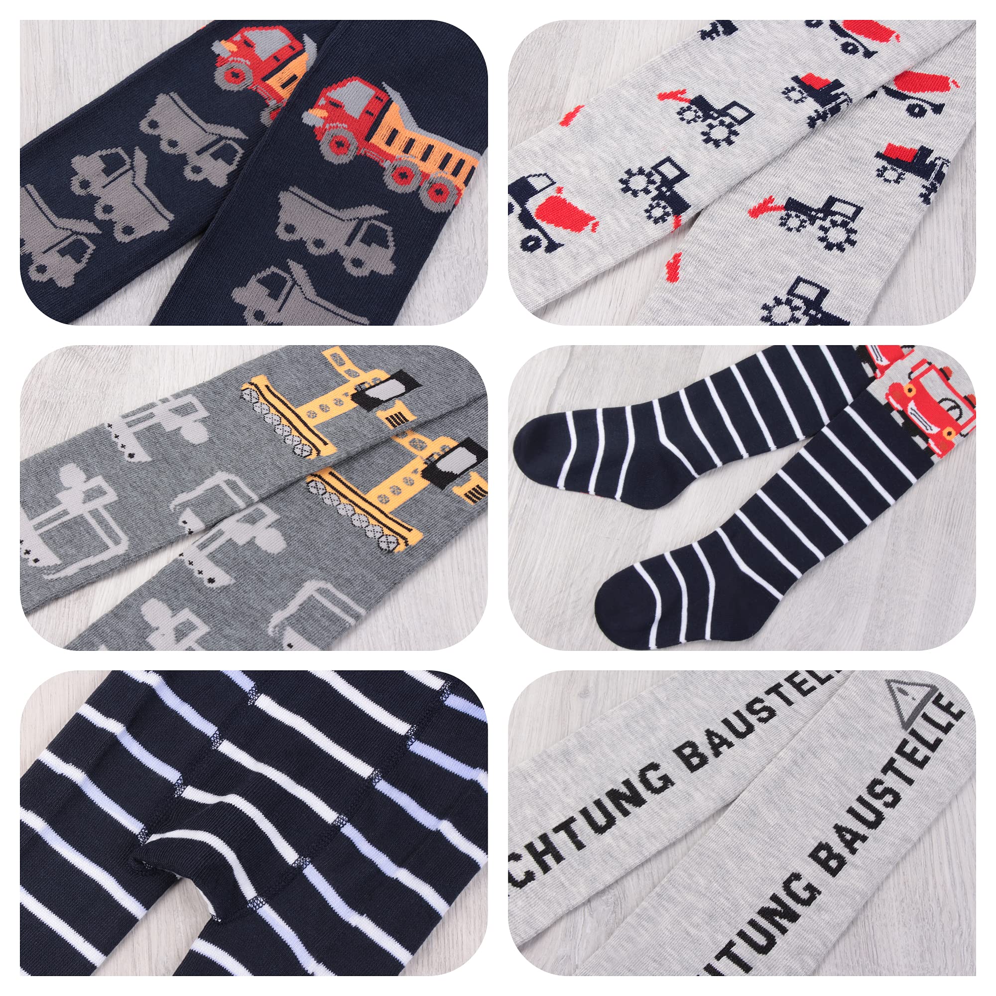 L&K-II 6er Collant per bambini ragazzi collant in maglia multicolore con righe e motivi dinosauri 2734
