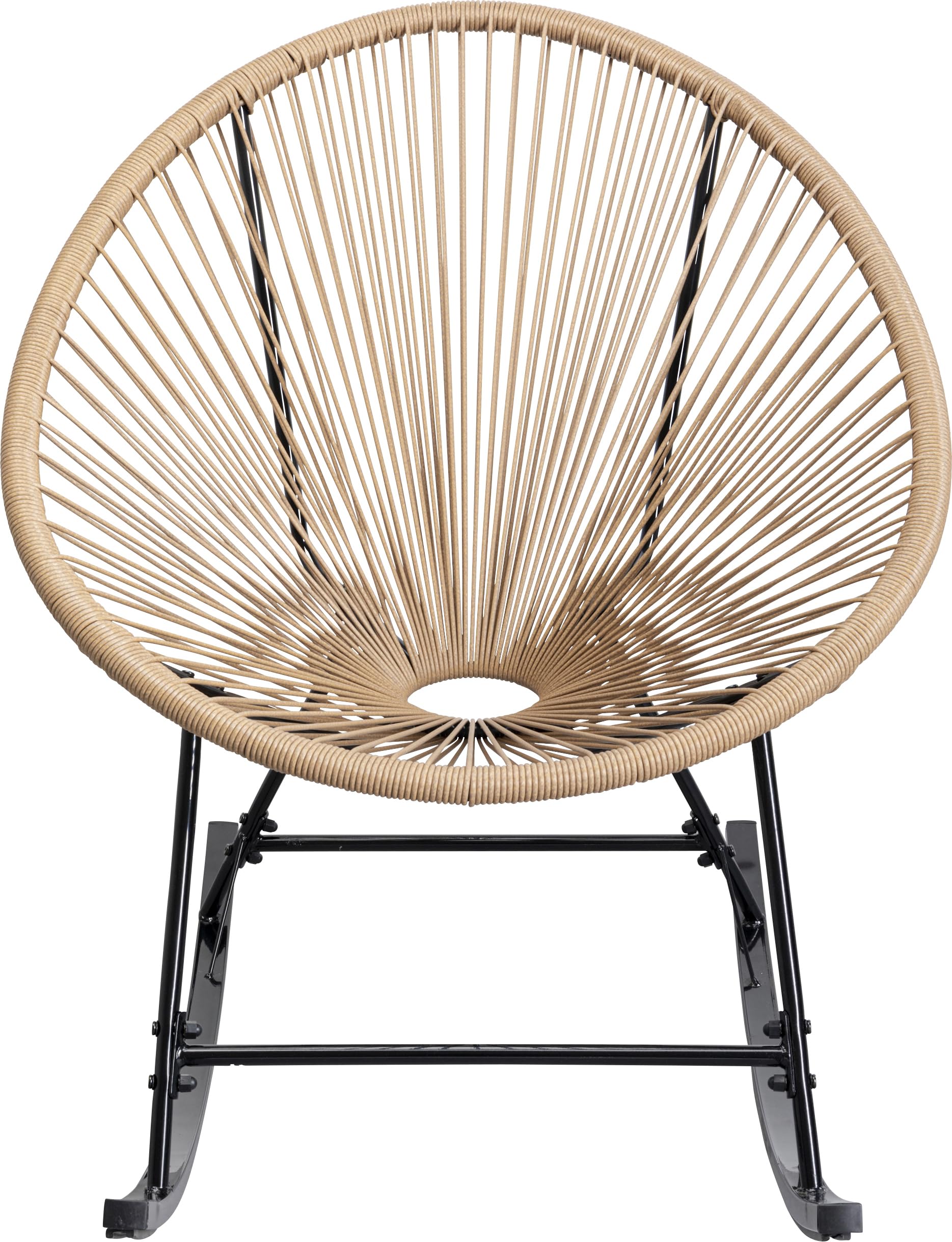 Kare Design Schaukelstuhl Acapulco, Natur, Indoor und Outdoor Stuhl im Retro-Design, Schaukelsessel, Gartenstuhl für Balkon, Garten, Terrasse, Schwarzes Stahlgestell, 85x73x95 cm (HxBxT)