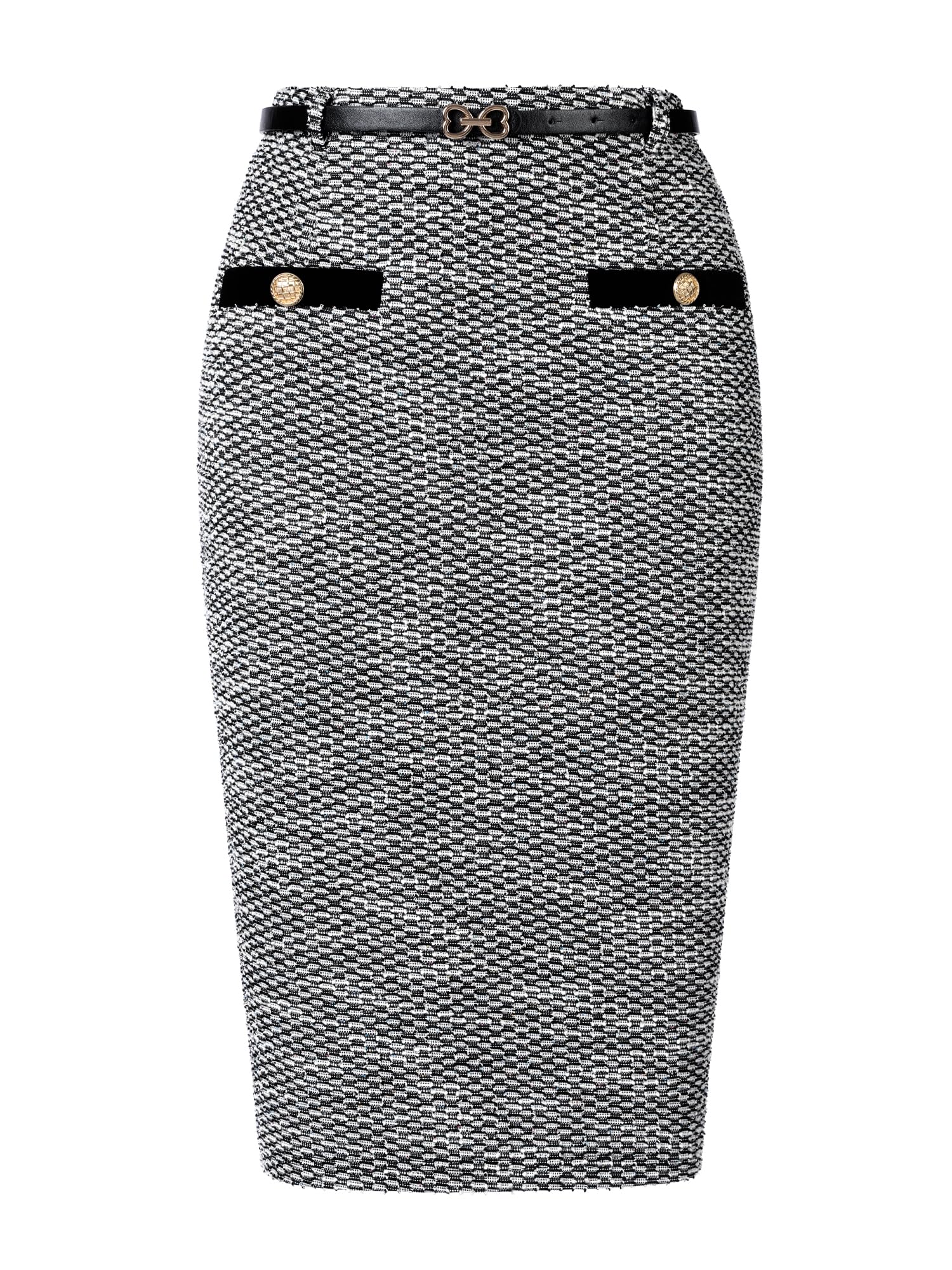 Allegra K Damen Tweed Bleistiftrock Hohe Taille Bodycon Midi mit Gürtel