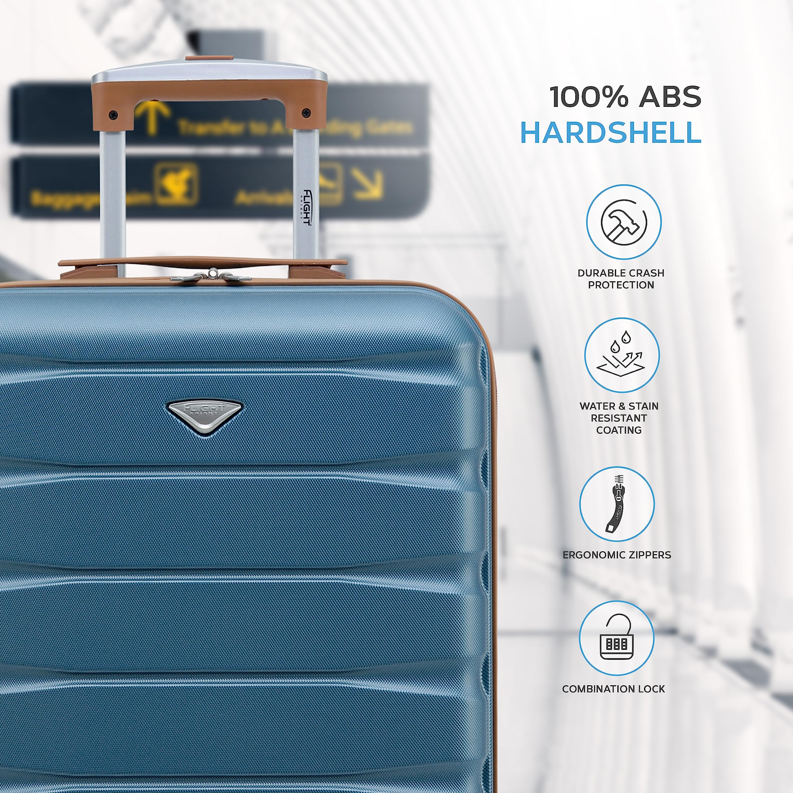 Flight Knight 55x40x20 Ryanair Priority Cabin Suitcase, Also for EasyJet, Jet2, Lightweight,ABS Hard Shell, Durable 4-Wheel Cabin Case, Carry-On Size 10kg Hand Luggage, Travel Bag- 55 x 40 x 20