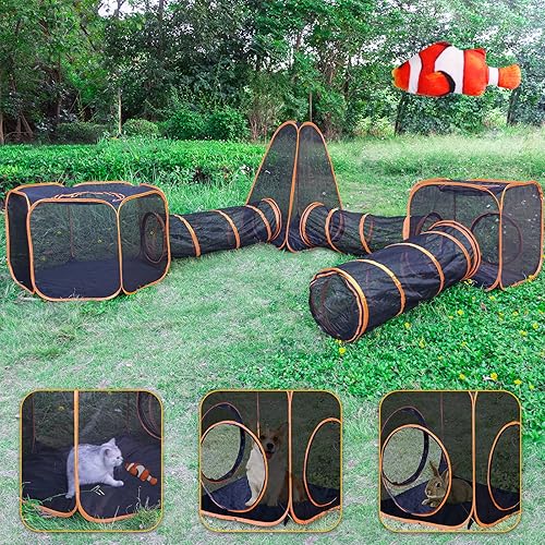 Casa 6 en 1 para gatos al aire libre, tienda de campaña con túneles para gatos de interior y exterior, recintos para gatos, corralito portátil para