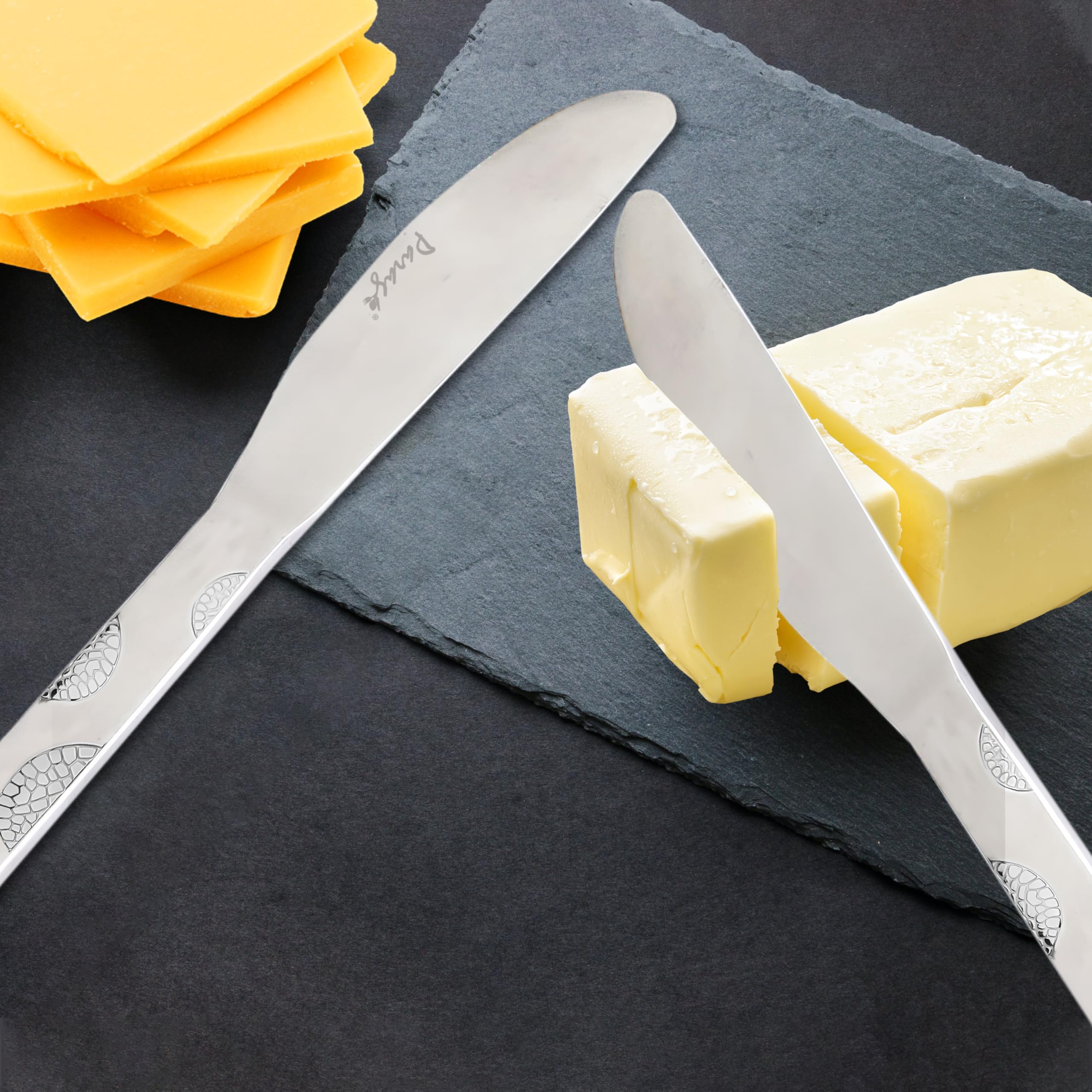 Parage 3 Pieces Premium Stainless Steel Butter Knife for Home & Kitchen, 3 mm Thick, Luxury Dining Tableware Gift, Jam Spreader, Spread Butter, Moonpress Design 4