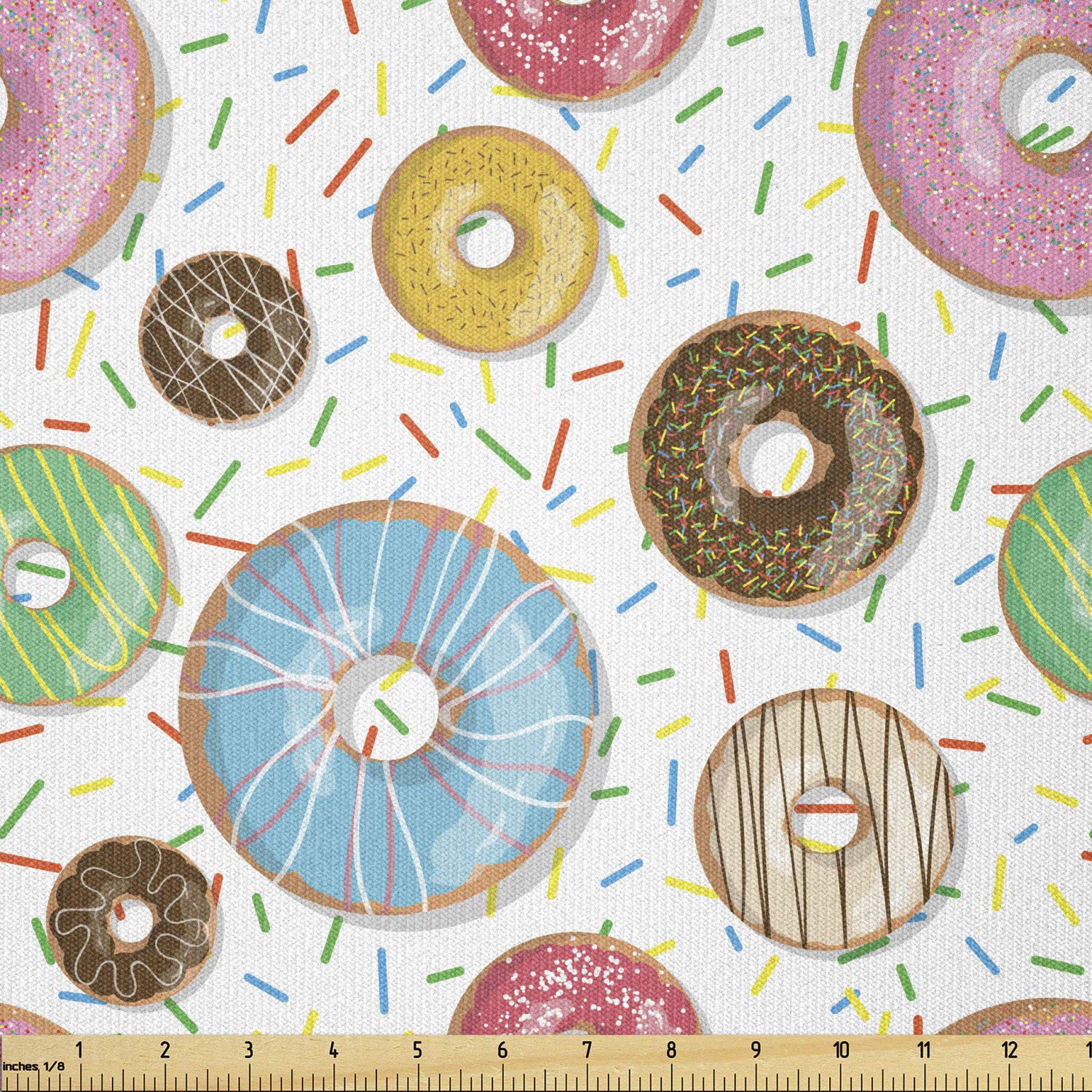 Lunarable Dessert Fabric by The Yard, Tasty Chocolate Pink Cream Glazed Doughnuts Sprinkles Pattern Delicious Bakery, Stretch Knit Fabric for Clothing Sewing and Arts Crafts, 2 Yards, Chocolate Pink