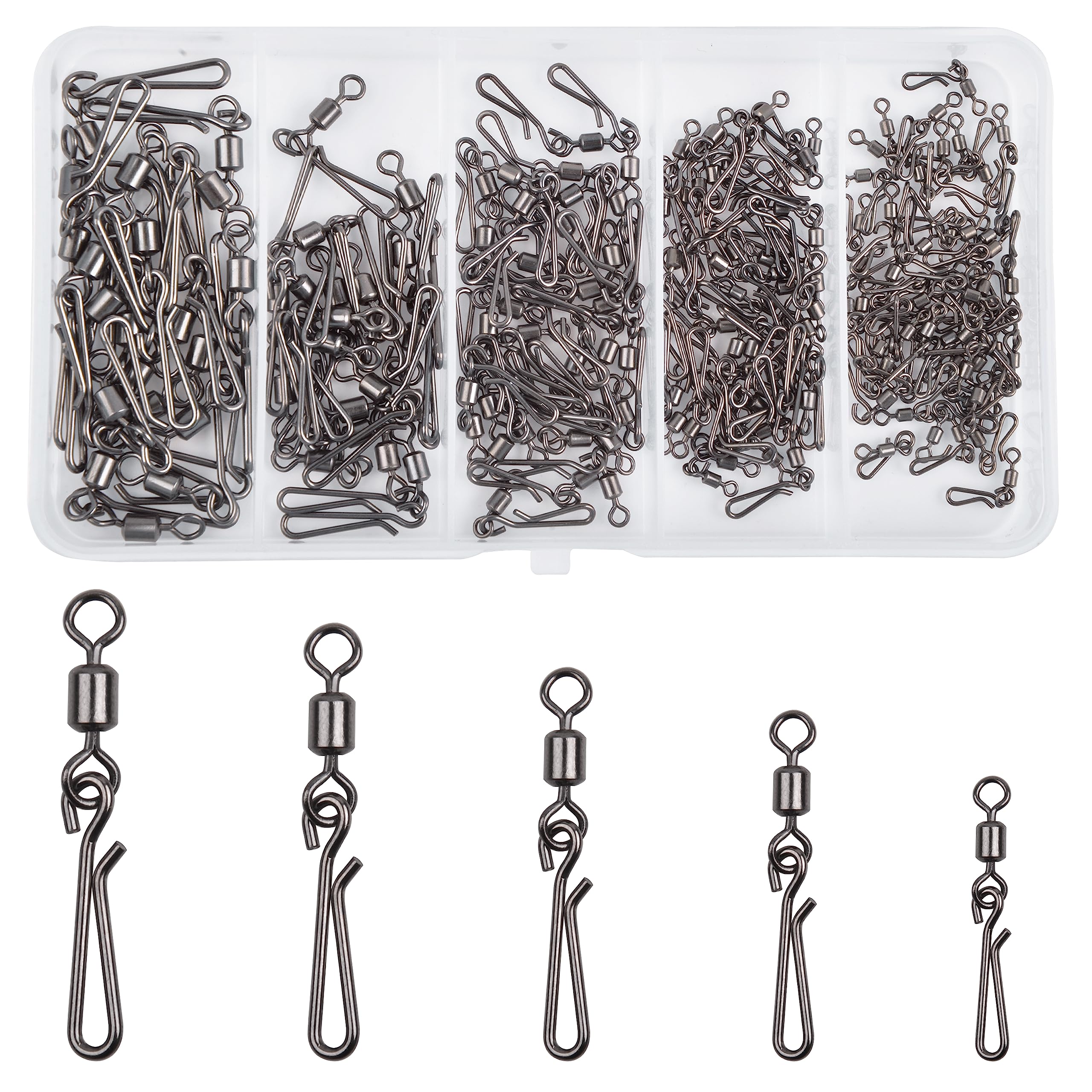 SILANONFishing Barrel Snap Swivels,Rolling Barrel Swivels with Hanging Snaps Stainless High Strength Fishing Snap Clip Saltwater Freshwater Swivel Snap Fishing Tackle Connector