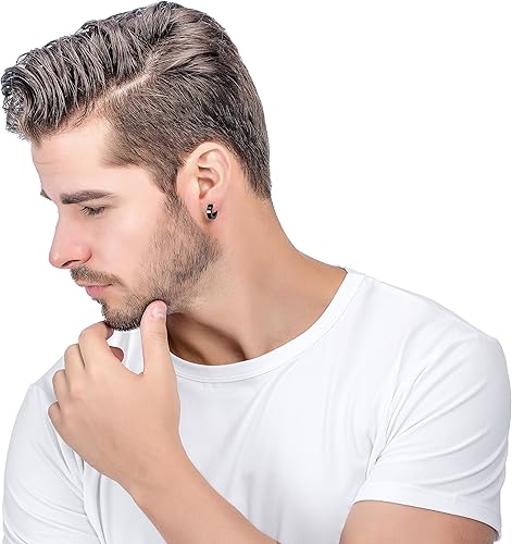 Miniatura 6 de Jstyle 3 Pairs Stainless Steel Mens Womens Hoop Earrings Clip On CZ Non-Piercing