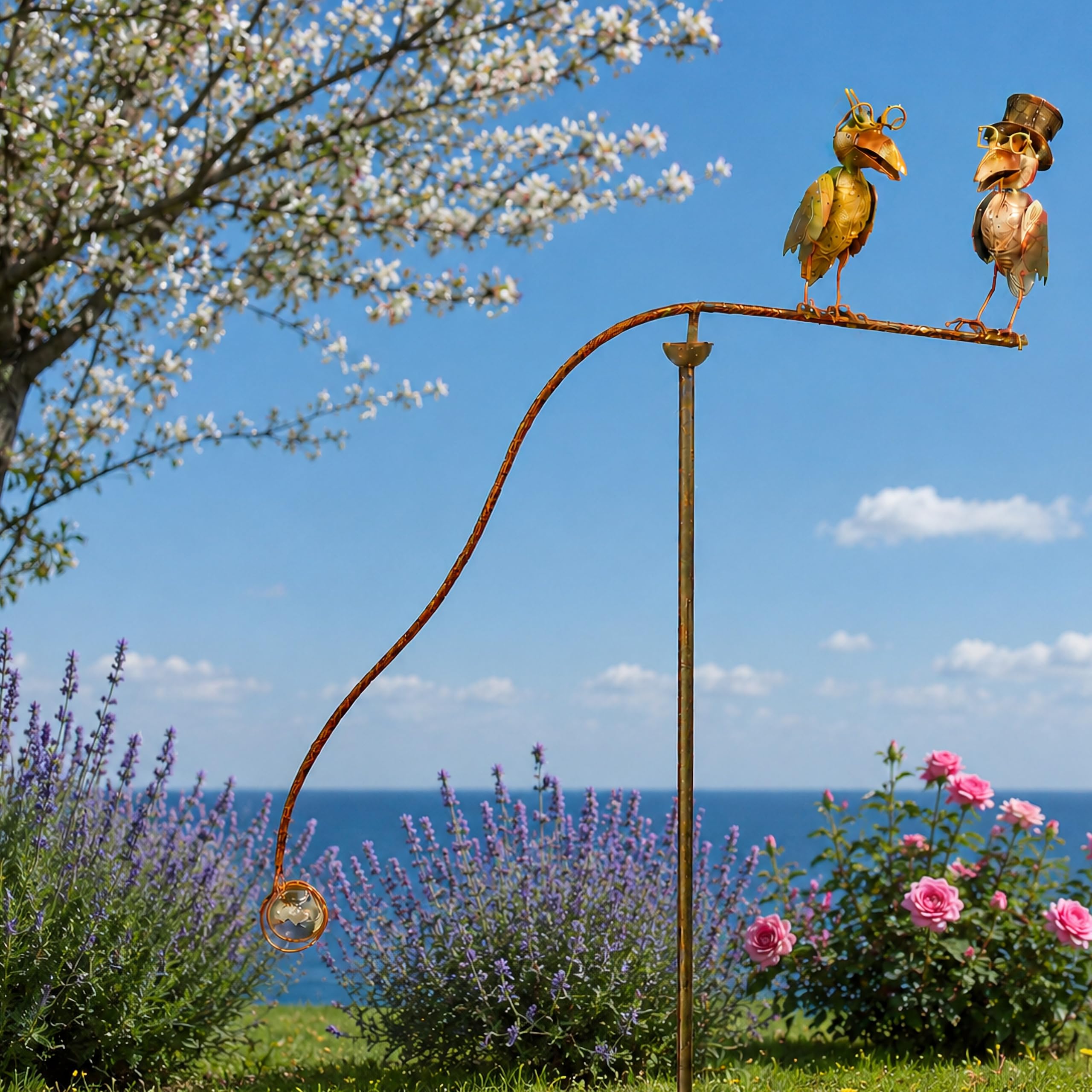 Pommerntraum ®| Windspiel Gartenpendel Metallwindspiel Vogel Vögel Raben | Vogelwippe Gartenwippe Vögelchen Rabenstecker Vogelwindspiel Gartenstecker Gartendeko Terrassendeko PROF. DR. RABE + GATTIN
