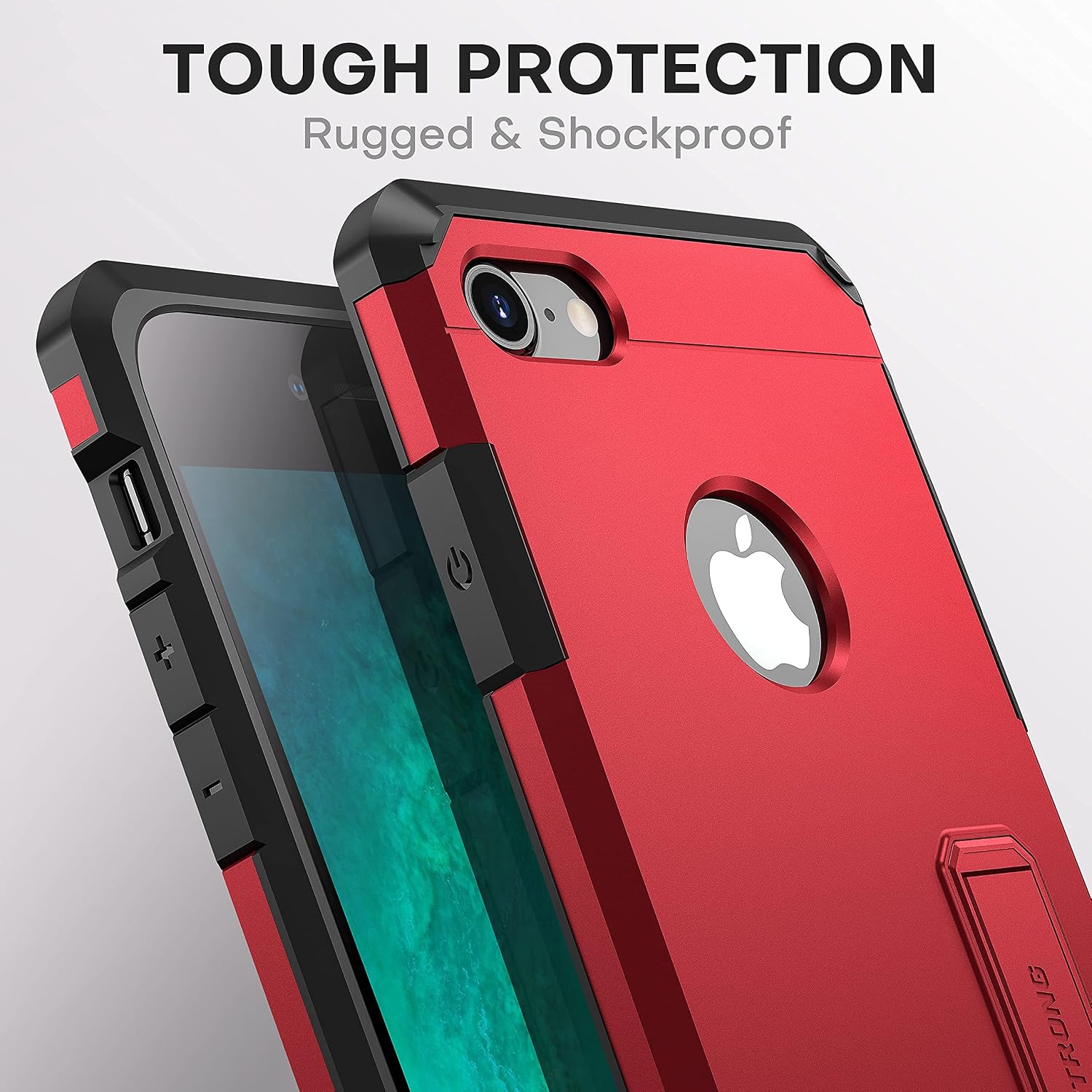 IMPACTSTRONG iPhone 7/8 Case, Heavy Duty Dual Layer Protection Cover with Metal Kickstand Heavy Duty Case for Apple iPhone 7/8 (K-Red)