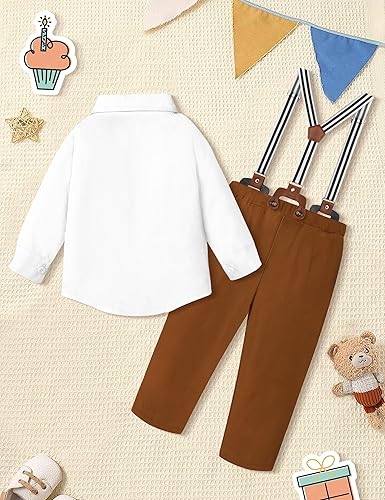 Miniatura 6 de AGAPENG Traje de primer cumpleaños para niño Mr Onederful First Gentleman Bowtie Mameluco con tirantes y sombrero de corona