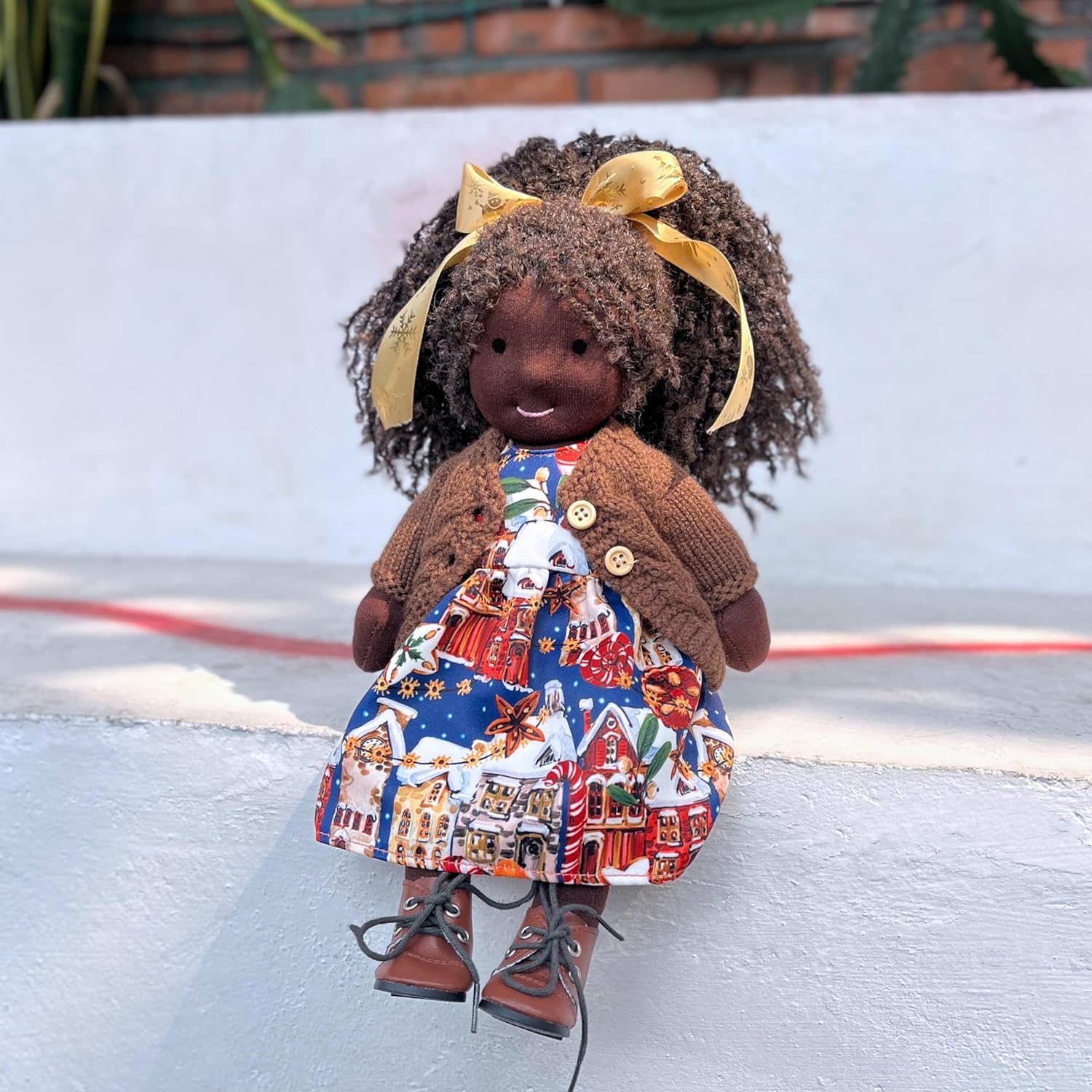 BlissfulPixie Handmade Birthday Present for Girl Waldorf Black Doll Collect Rag Doll with Exquisite Box-Jola 12"