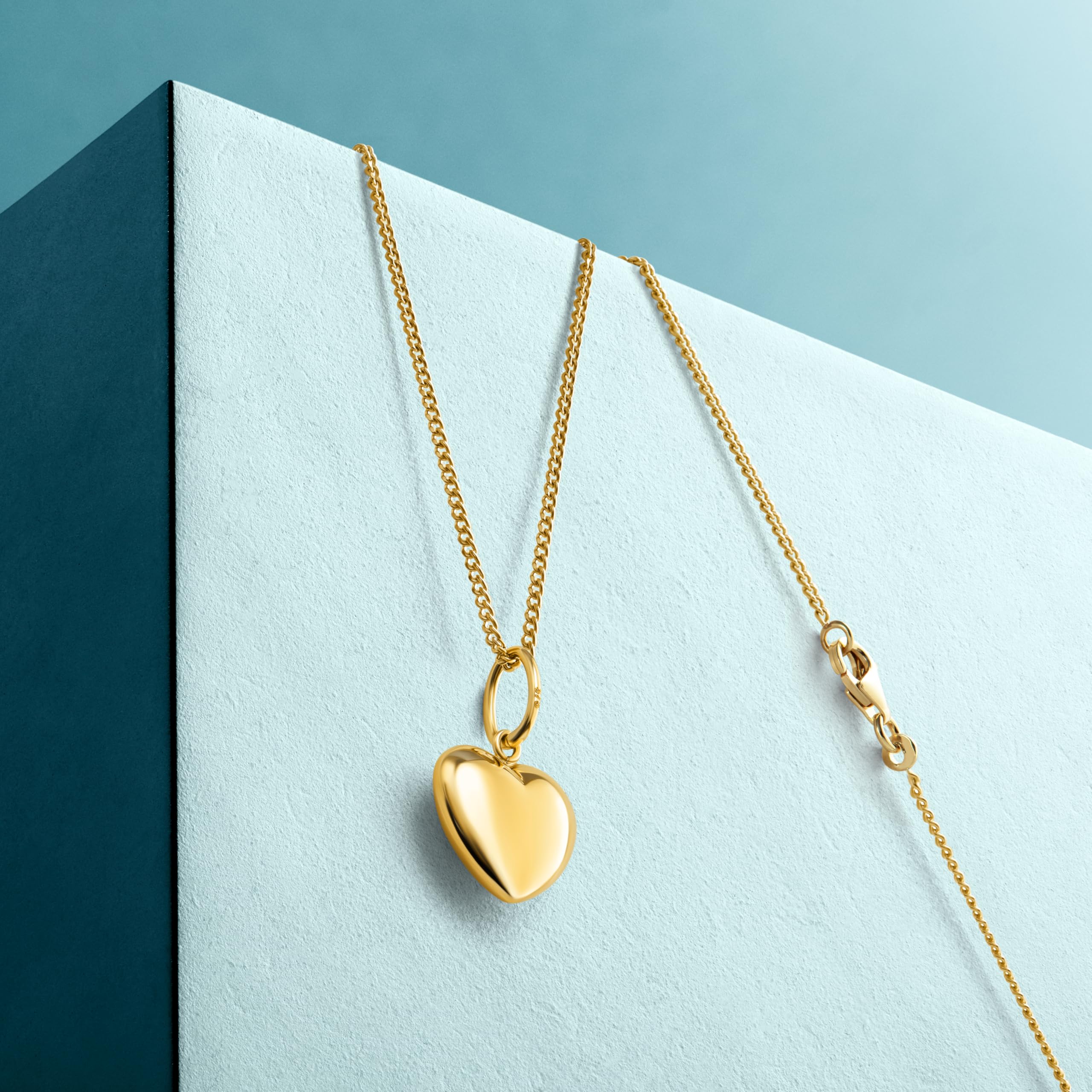 MIORE Collares de Oro para Mujer con Colgante Corazón en Oro Amarillo de 9 ct 375, Con Cadena Barbada de 45 cm en Oro Macizo o Plata, Se entrega en Estuche para joyas