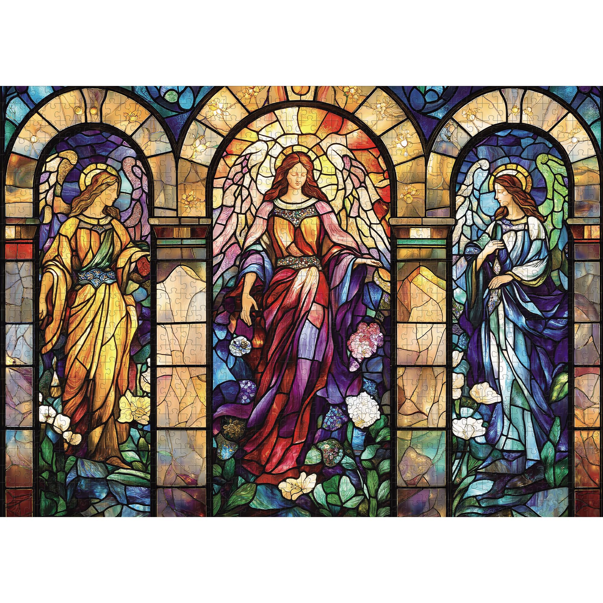 lamplig 1000 Piece Puzzle for Adults, Stained Glass Christian Puzzles for Adults, Angel Goddes Hard Jigsaw Puzzle with Letters on Back, Religious