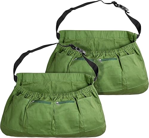 Miniatura 8 de Delantal de cosecha para jardín, delantal de recolección de verduras ajustable con 4 bolsillos para jardineros que recogen frutas