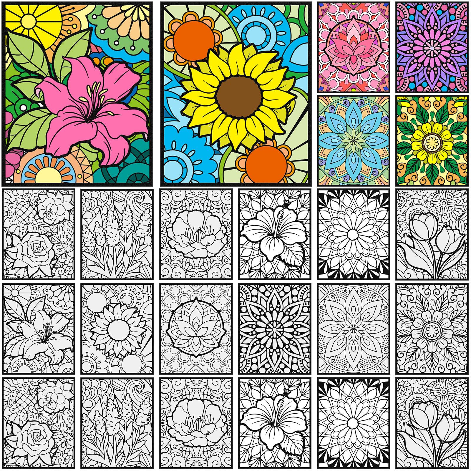 Cinrobiye 48 Pcs Velvet Coloring Posters Floral Fuzzy Posters to Color Bulk Felt Flower Coloring Page Craft for Adults Teenagers All Ages Classroom Assisted Living Festive Holiday Art&Craft Activity โ image 1