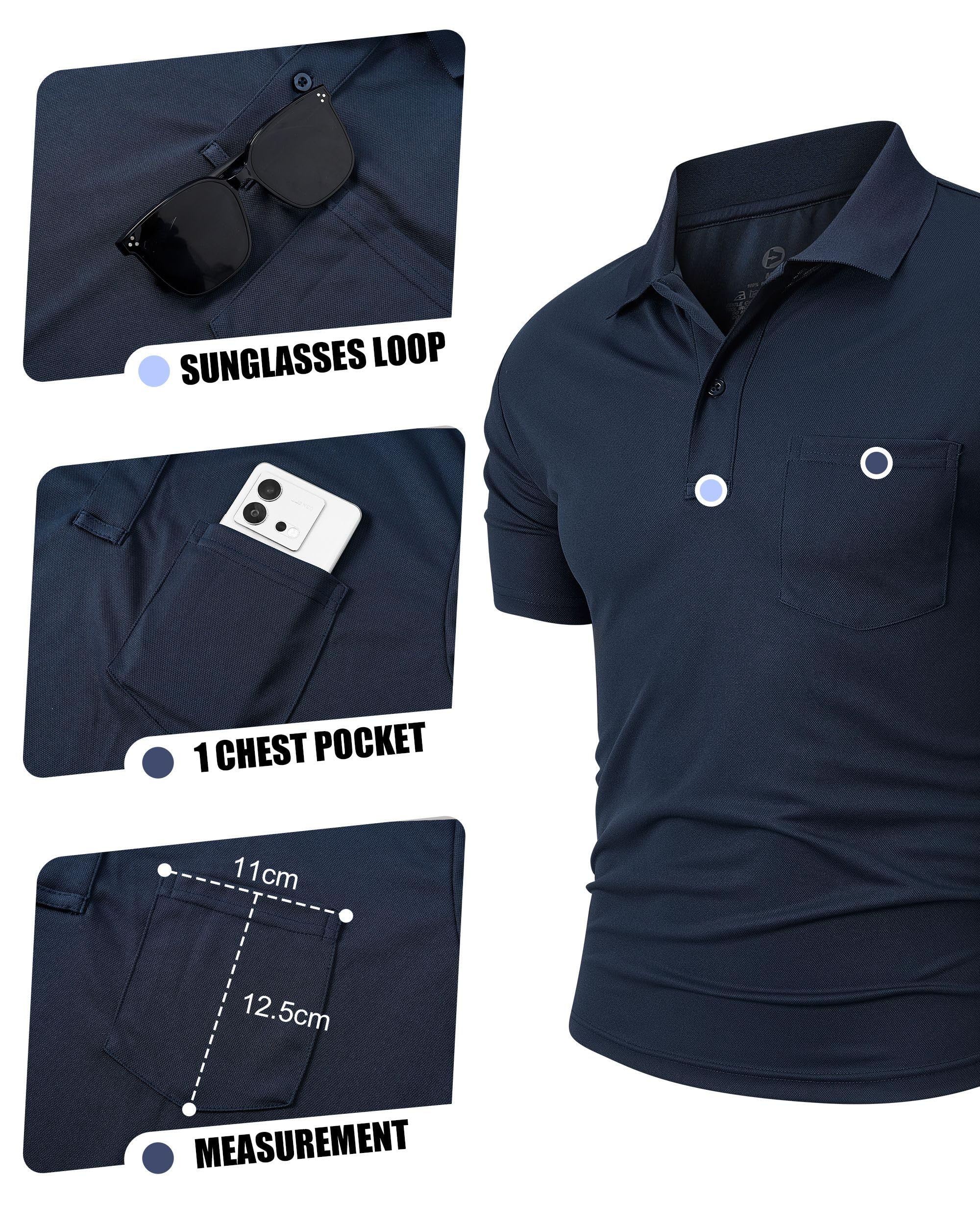 Outdoor Ventures 3er Pack Herren Poloshirt UPF50+ Sonnenschutz UV Männer Kurzarm Hemd Golf T-Shirt Sommer Atmungsaktiv Funktions Polohemd Golfen Tennis Polo Tops