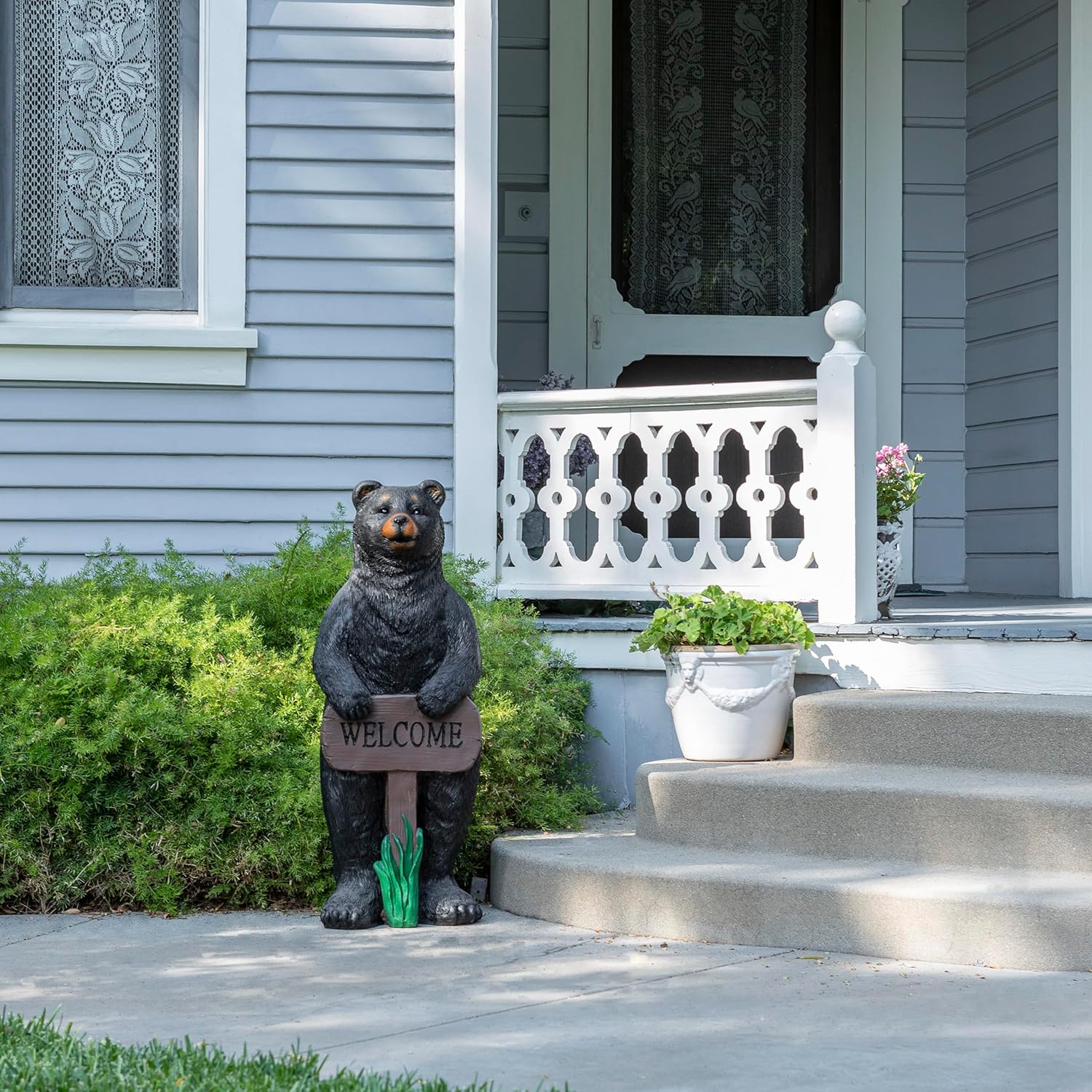 36" Tall Black Bear Lawn Decoration with Welcome Sign