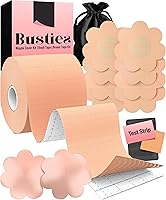 Busties Boob Tape Kit 12pcs: Waterproof Breast Lift Tape for Large Breasts, Universal Fit Nipple Covers & Petals, Nude Boobytape