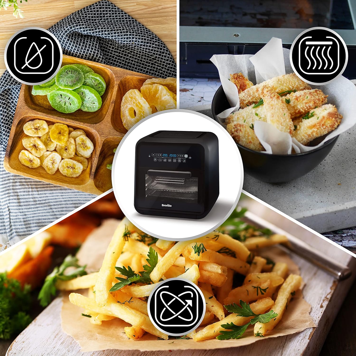 Breville Halo elettrica Airfryer Digitale con Grande capacità di 10 Litri per friggere, cuocere, arrostire e essiccatore, friggitrice ad Aria Calda 2000 W-Nero e Grigio [VDF127X], Plastica