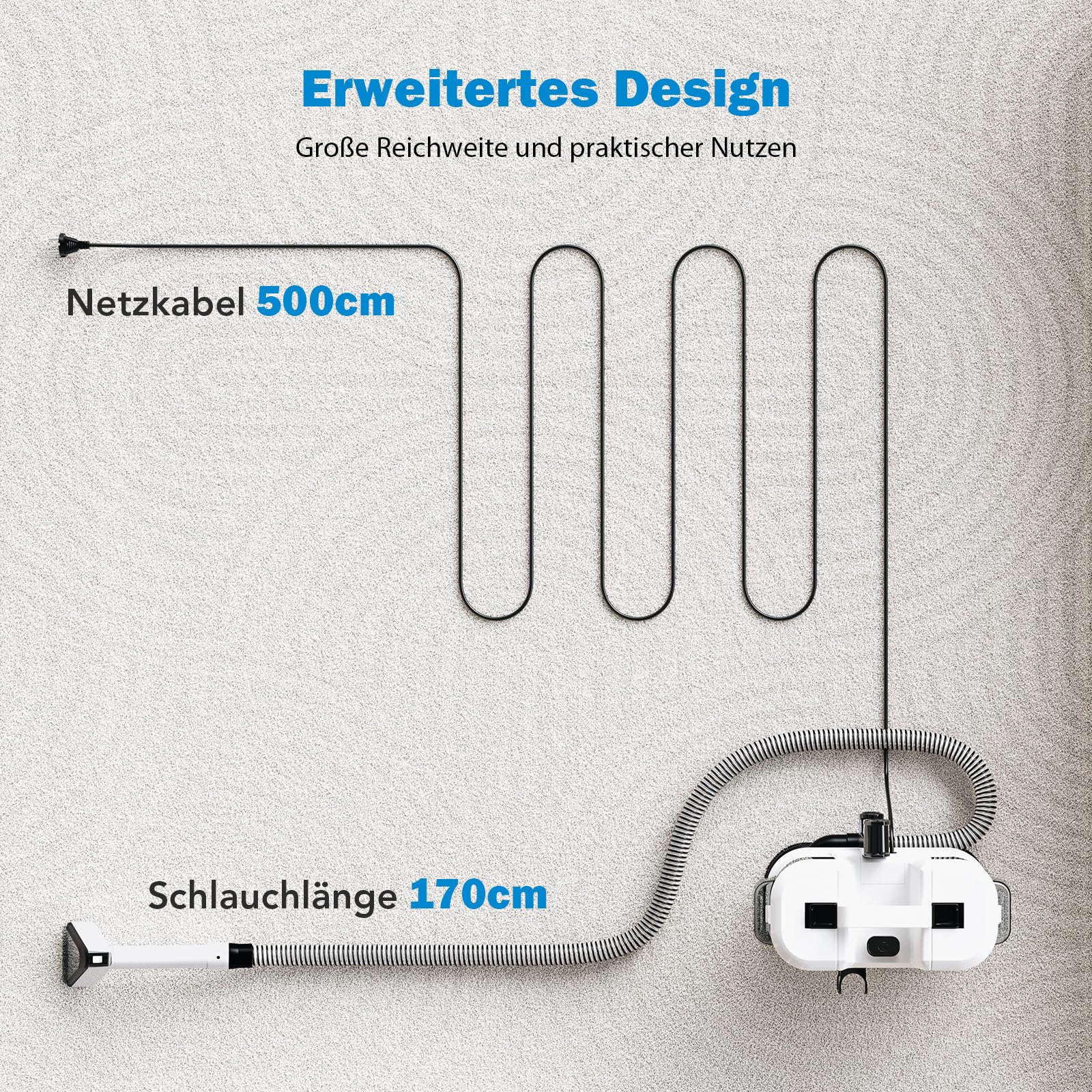 Lubluelu Nasssauger Polsterreiniger Gerät, 550 W - 14 kPa Teppichreiniger Waschsauger, tragbares Teppich-Reinigungsgerät mit Selbstreinigung und langem Schlauch für Teppiche, Sofas & Auto-Innenräume