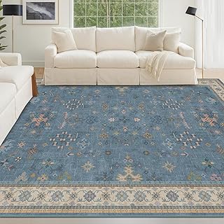 5x8 Rug for Living Room, Boho Eclectic Area Rugs Blue Modern Low-Pile Ca...
