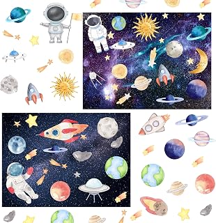 24 Sheets Space Stickers for Kids Reusable Planet Rocket Star Stickers DIY Make Your Own Solar System Stickers for Kids Classroom Learning Educational Classroom Reward Birthday Gifts