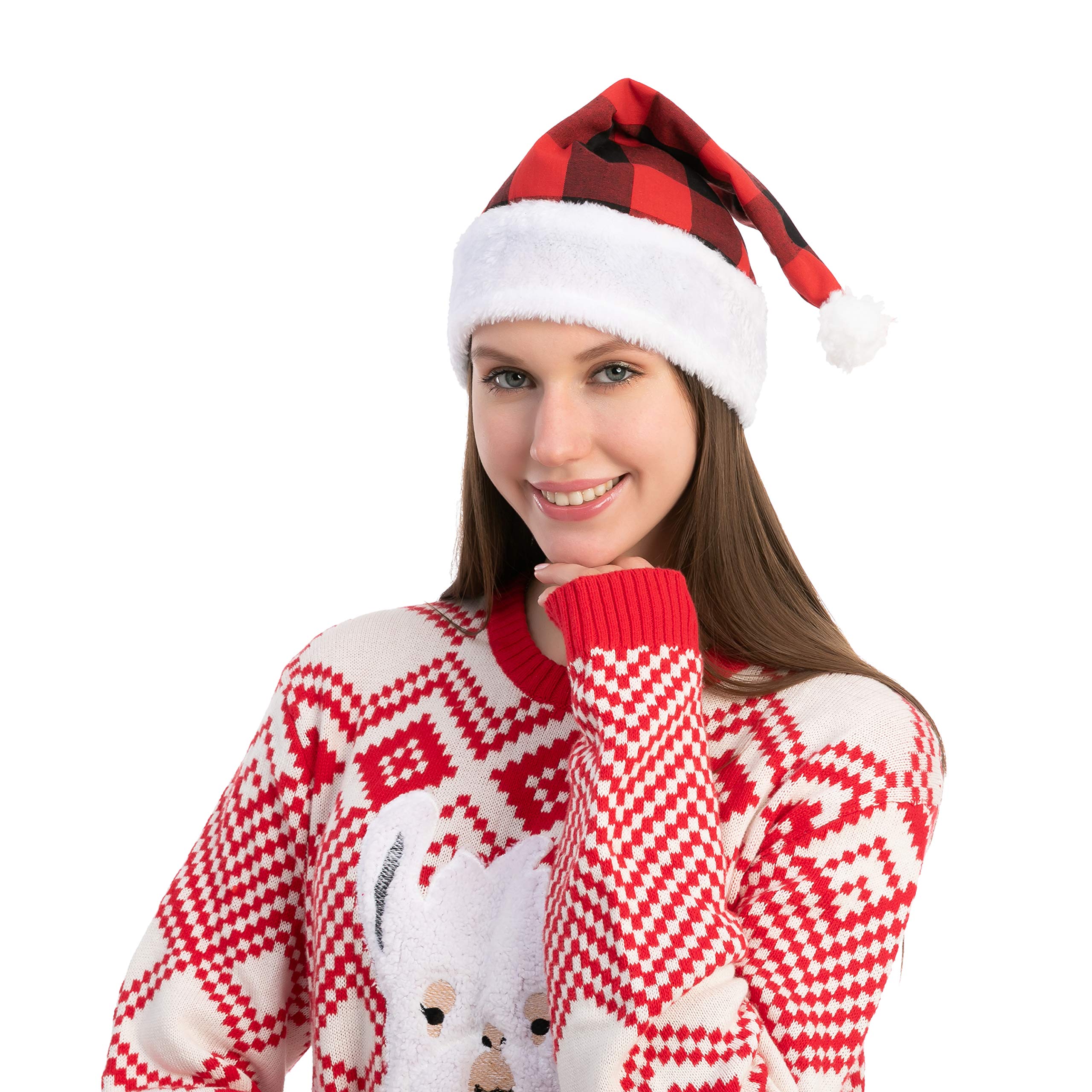 JOYIN 6 Stück Weihnachtsmütze Plaid Weihnachtsmütze Luxus Plüsch Hut für Weihnachtskostüme, Weihnachtsfeierzubehör, Urlaubsparty-Gastgeschenke