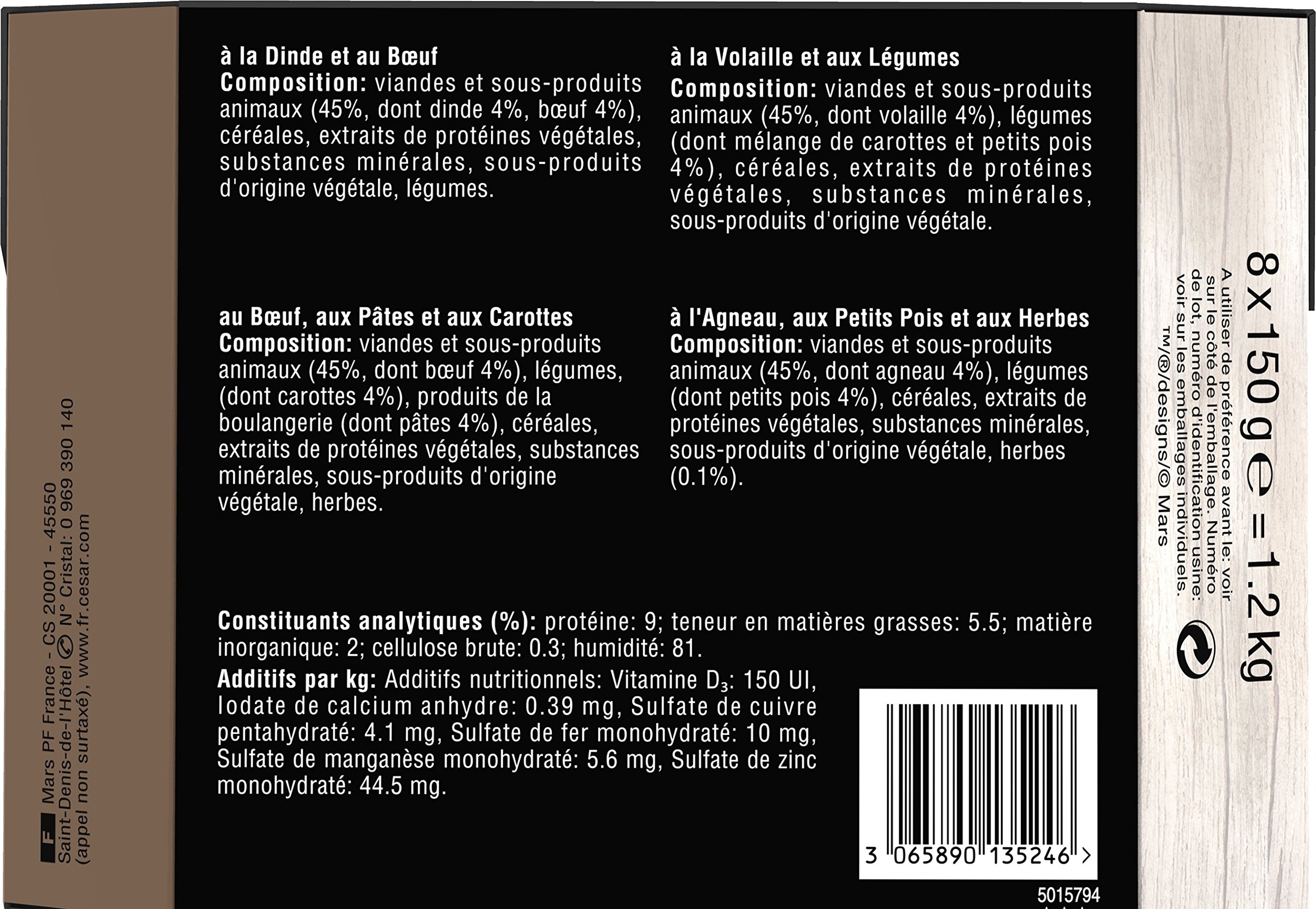 Cesar Hundemahlzeit – 24 Schalen (3 Packungen mit 8 x 150 g) – Nassfutter für Hunde in Sauce – Rind/Huhn/Lamm/Truthahn – komplettes Futter & ausgewogenes Futter mit natürlichen Inhaltsstoffen