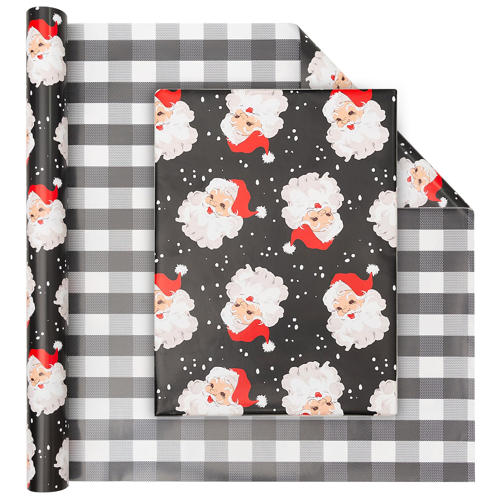 Vnaaem Dwustronny papier do pakowania bożonarodzeniowego - mini rolka - 43 cm x 90 cm - dla dziewcząt chłopców dzieci mężczyzn kobiet - czarny świąteczny wzór w kratę Świętego Mikołaja Bufflao idealny