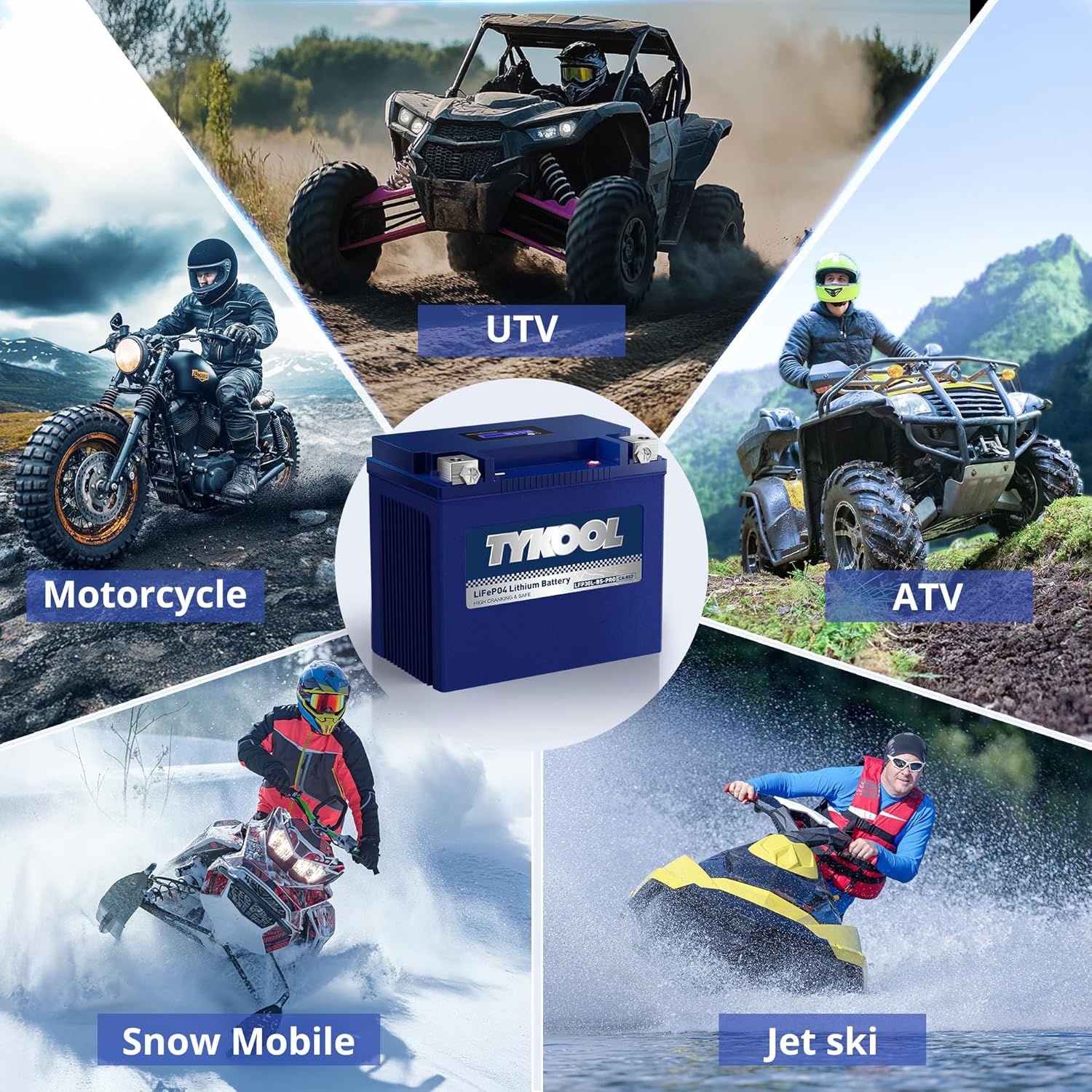 TYKOOL LFP30L-BS-PRO Lithium LiFePO4 Battery 18Ah 800CCA, LCD Readout IP66,Compatible with Harley Touring Road Glide Street Glide, Polaris RZR Ranger 1000, Can-Am Defender Maverick, Replaces YTX30L-BS