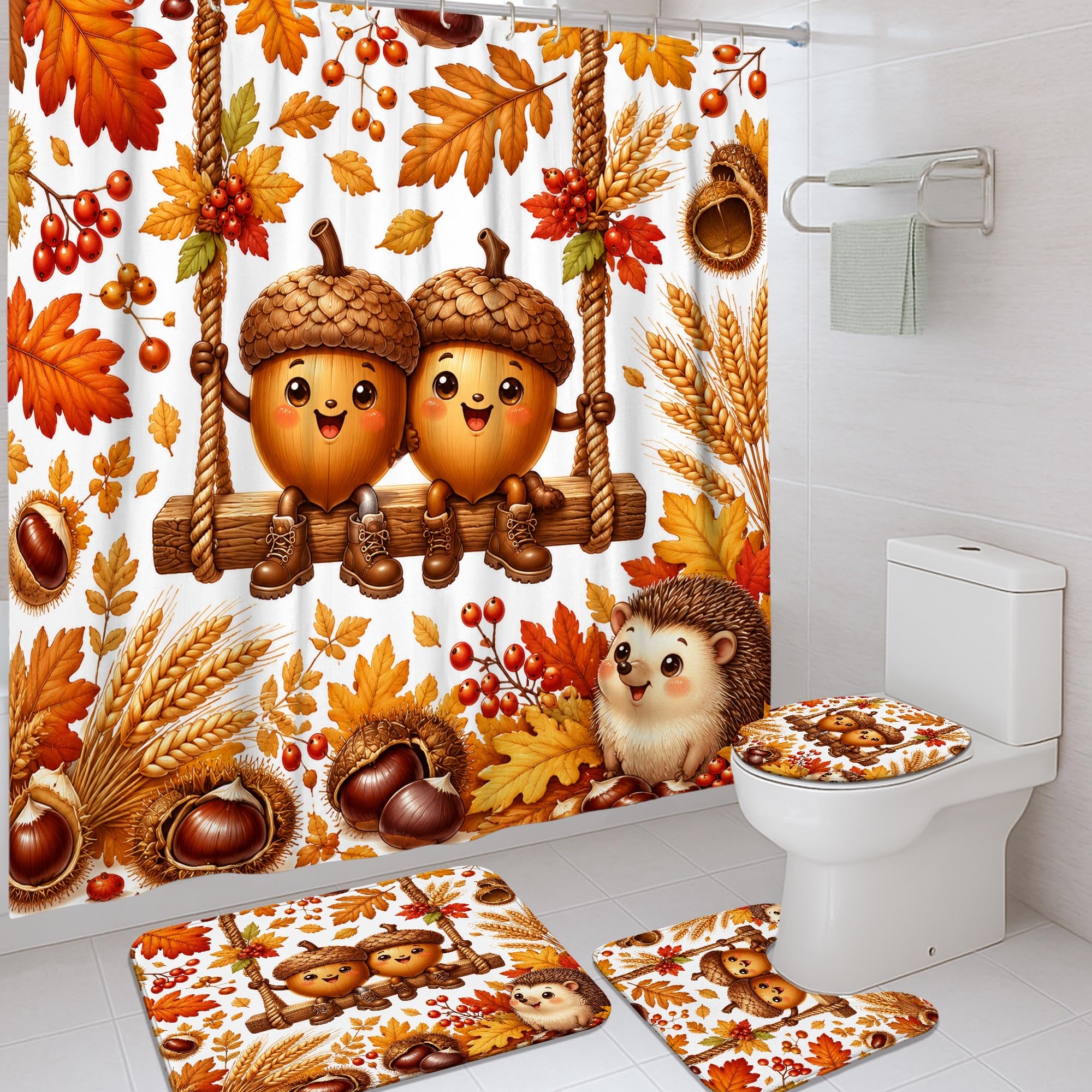 Rideau de douche avec crochets motif feuilles de baignoire 183x183