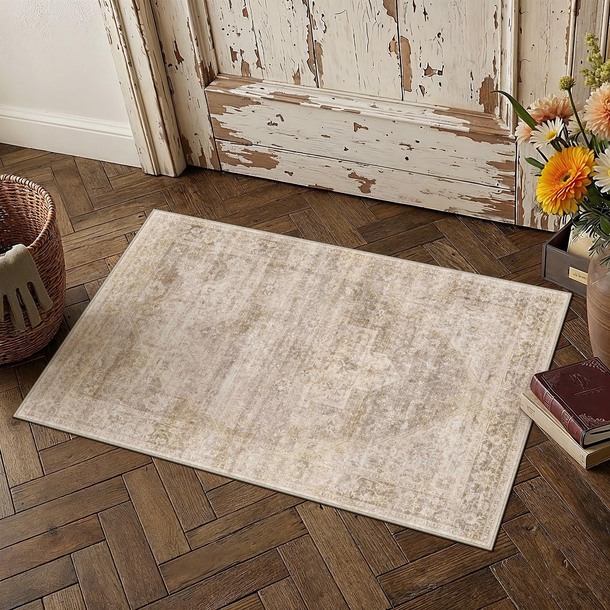 2x3 Beige Farmhouse Area Rug