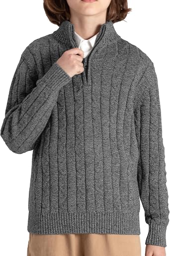 BOBOYOYO Boys Sweater Qurter Zip Pullover 100% Cotton Cable Knit Sweater | Turtleneck Long Sleeve Kids Winter Outwear for 3-16 Years