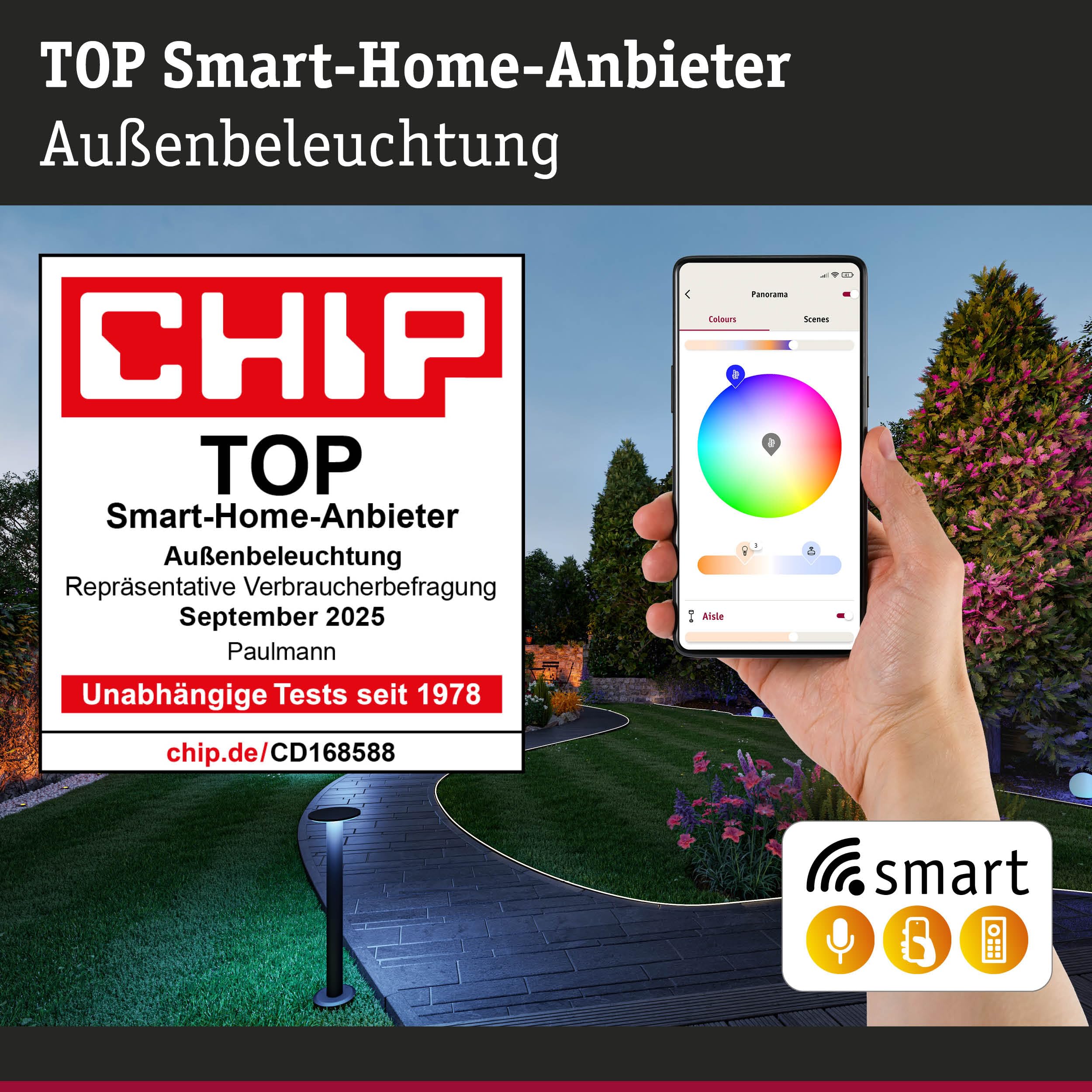 Paulmann LED Außenwandleuchte Smart Home Zigbee 3.0 Azalena Dämmerungsgesteuerter Bewegungsmelder (HF) insektenfreundlich IP44 250x250mm Tunable Warm 8,5W 700lm 230V Weiß Kunststoff, Aluminium 94843