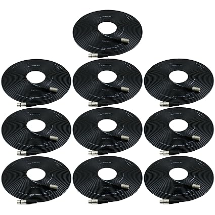 GLS Audio 50ft Mic Cable Patch Cords - XLR Male to XLR Female Black Microphone Cables - 50' Balanced Mike Snake Cord - 10 PACK