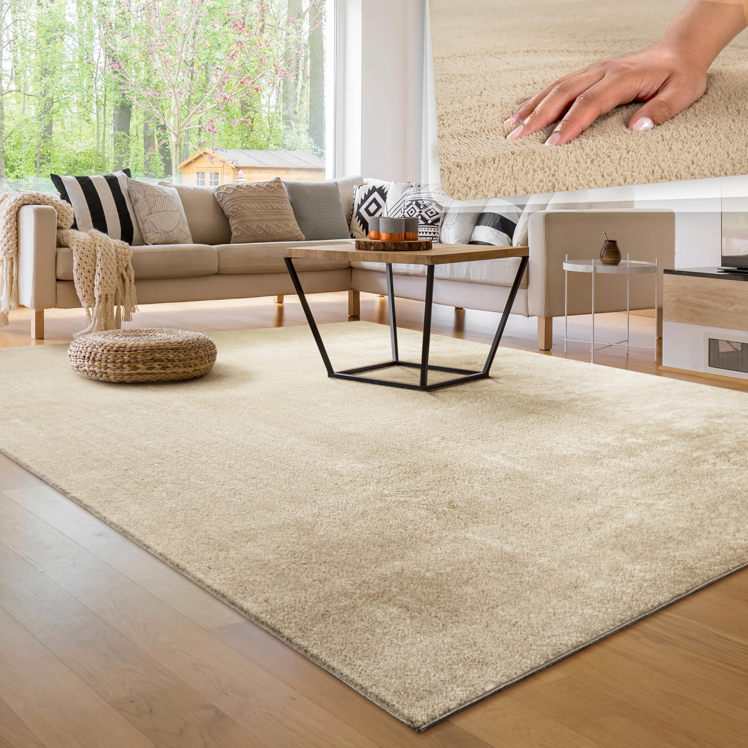 Paco Home Moderner Kuscheliger Wohnzimmer Teppich Kurzflor waschbar flauschig Weich Einfarbig Felloptik zeitlos stilvoll rutschfest pflegeleicht, Grösse:300x400 cm, Farbe:Beige 2
